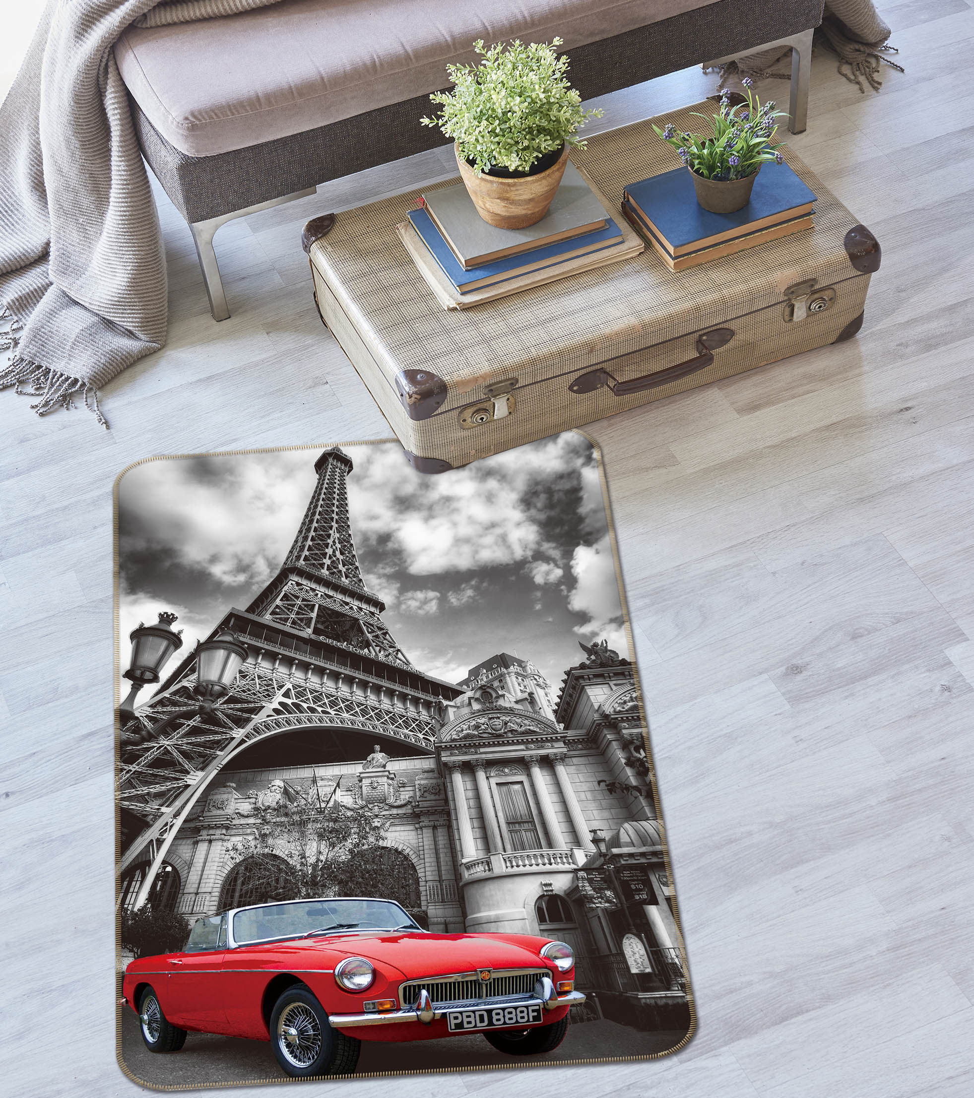 3D Red Car Eiffel Tower 42123 Vehicle Non Slip Rug Mat