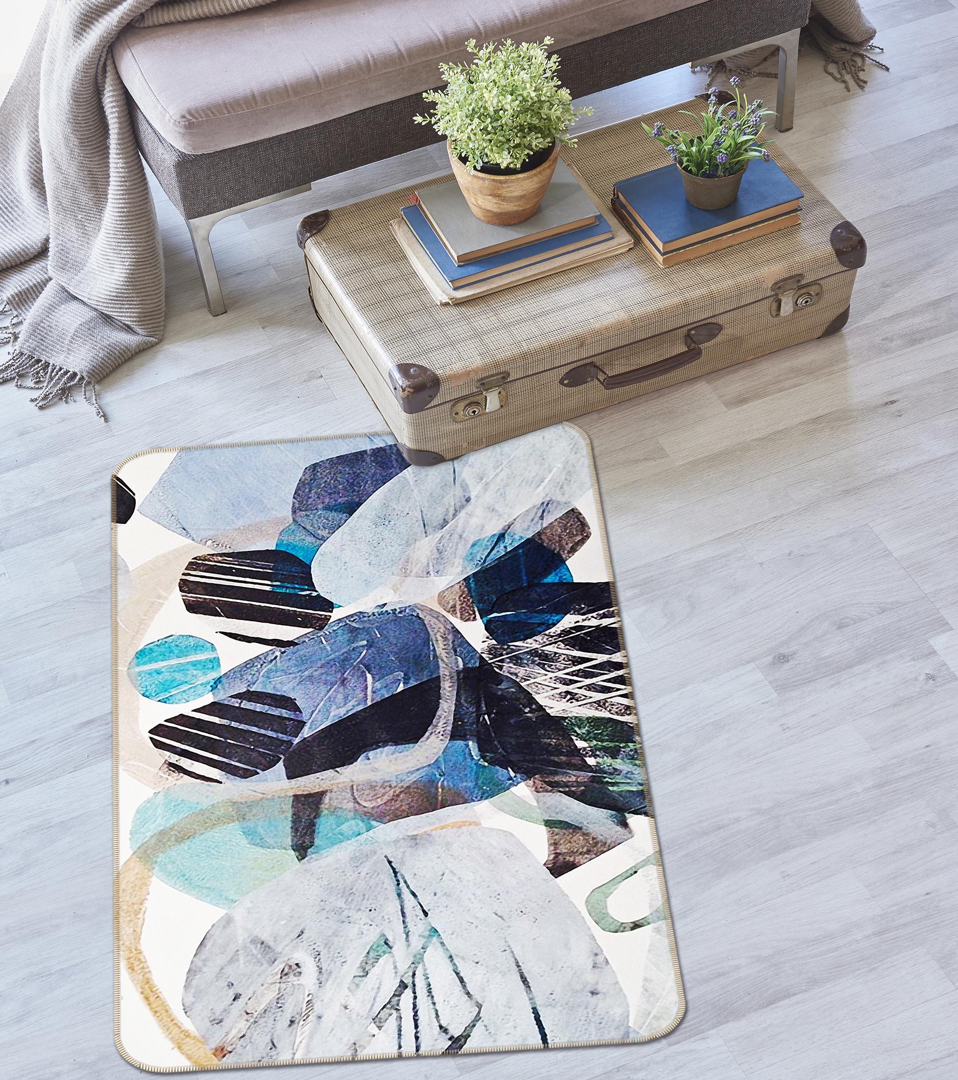 3D Gray Blue Pattern 65023 Non Slip Rug Mat