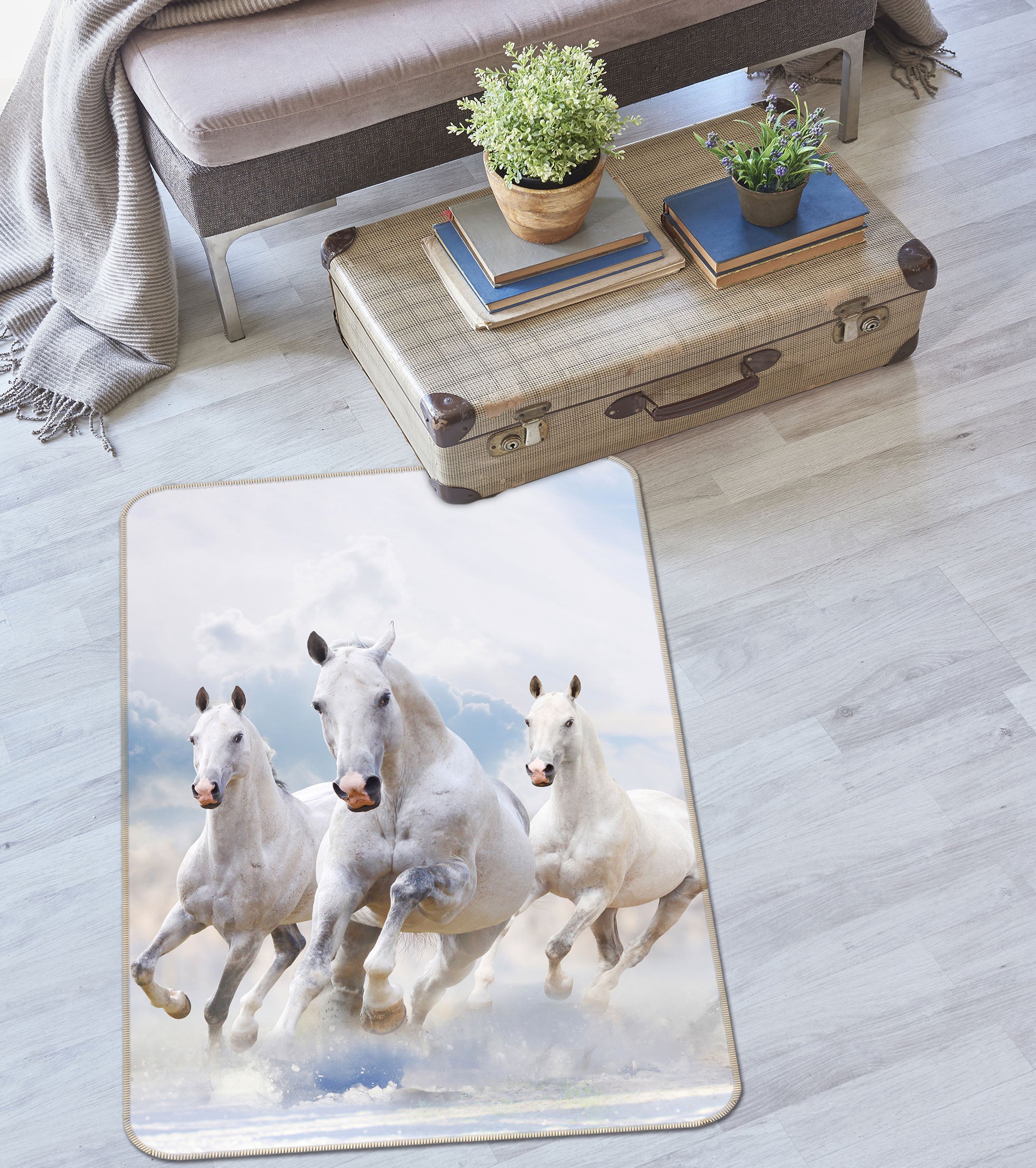 3D White Horse Running 175 Animal Non Slip Rug Mat