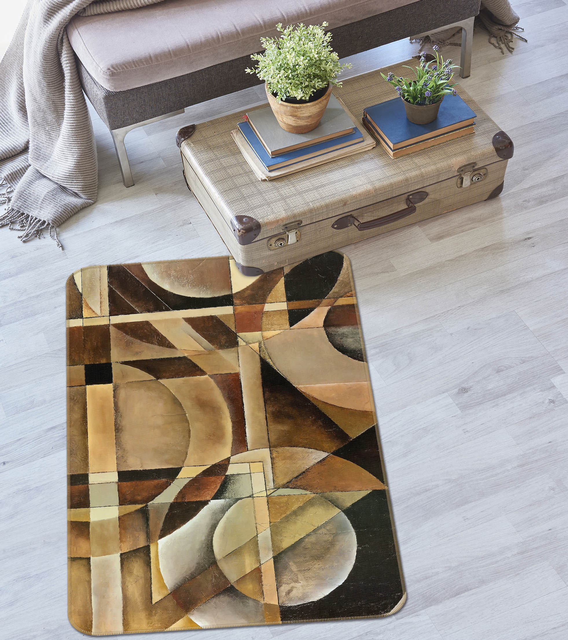 3D Brown Pattern 65043 Non Slip Rug Mat