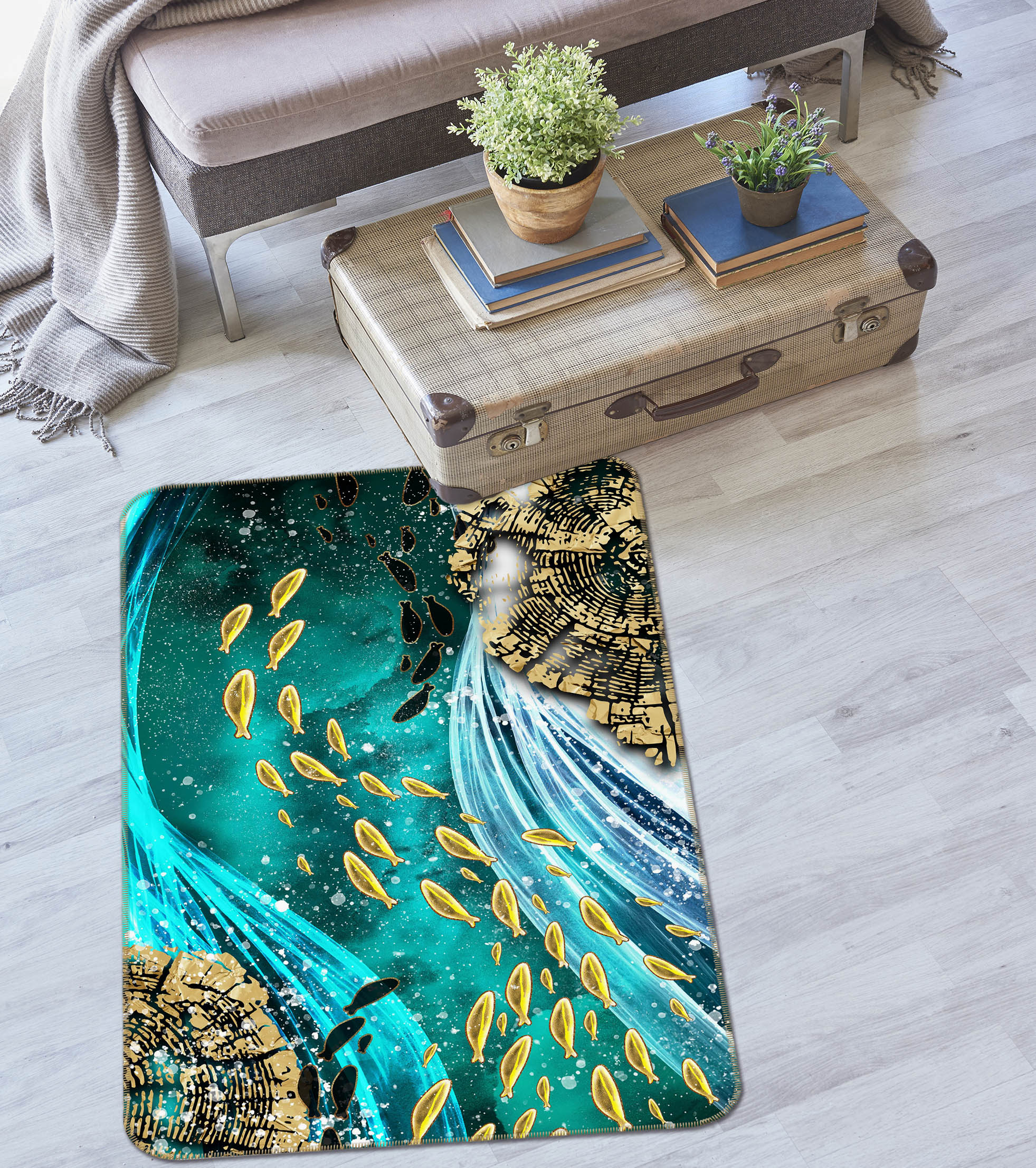 3D Golden Fish River 28014 Non Slip Rug Mat