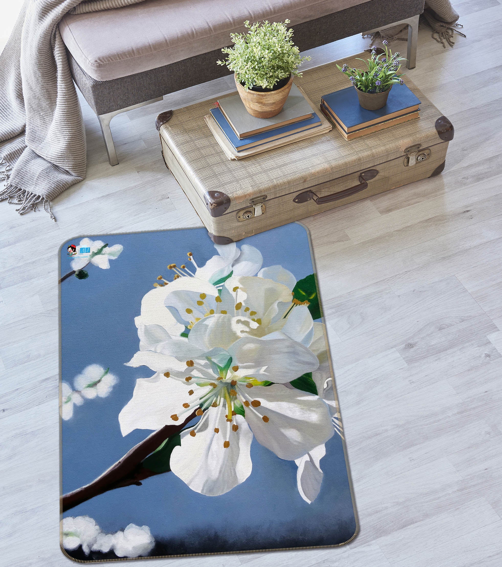 3D White Flowers 11165 Matthew Holden Bates Rug Non Slip Rug Mat