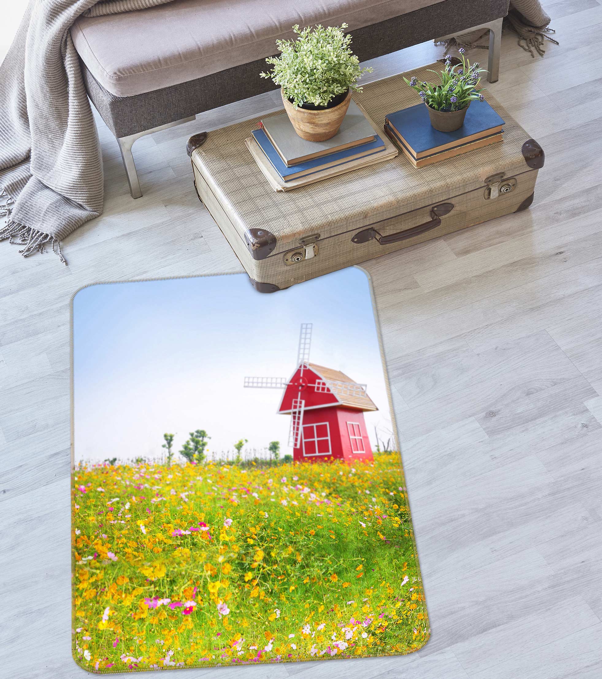 3D Grass Red Cottage 76058 Non Slip Rug Mat