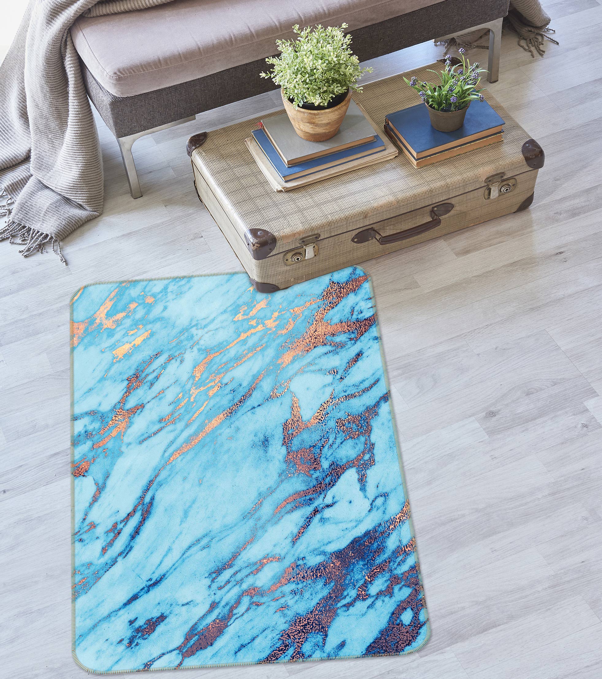 3D Blue Lines 27028 Non Slip Rug Mat