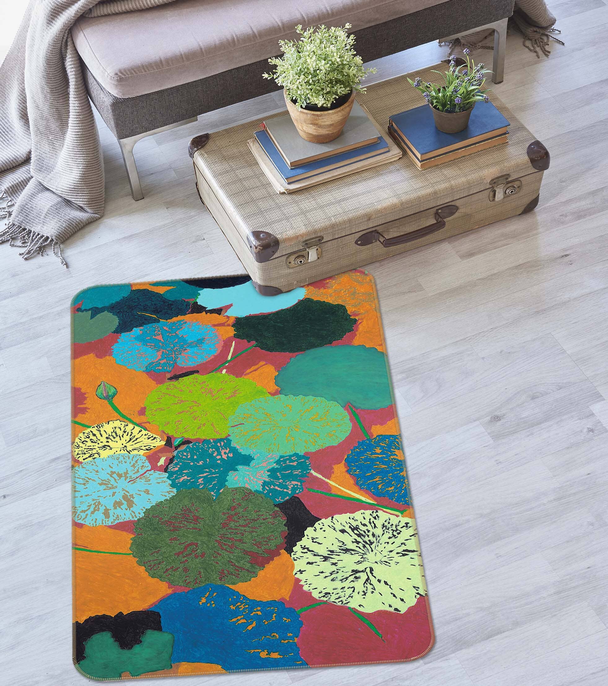 3D Color Lotus Leaf 3034 Allan P. Friedlander Rug Non Slip Rug Mat Mat AJ Creativity Home 