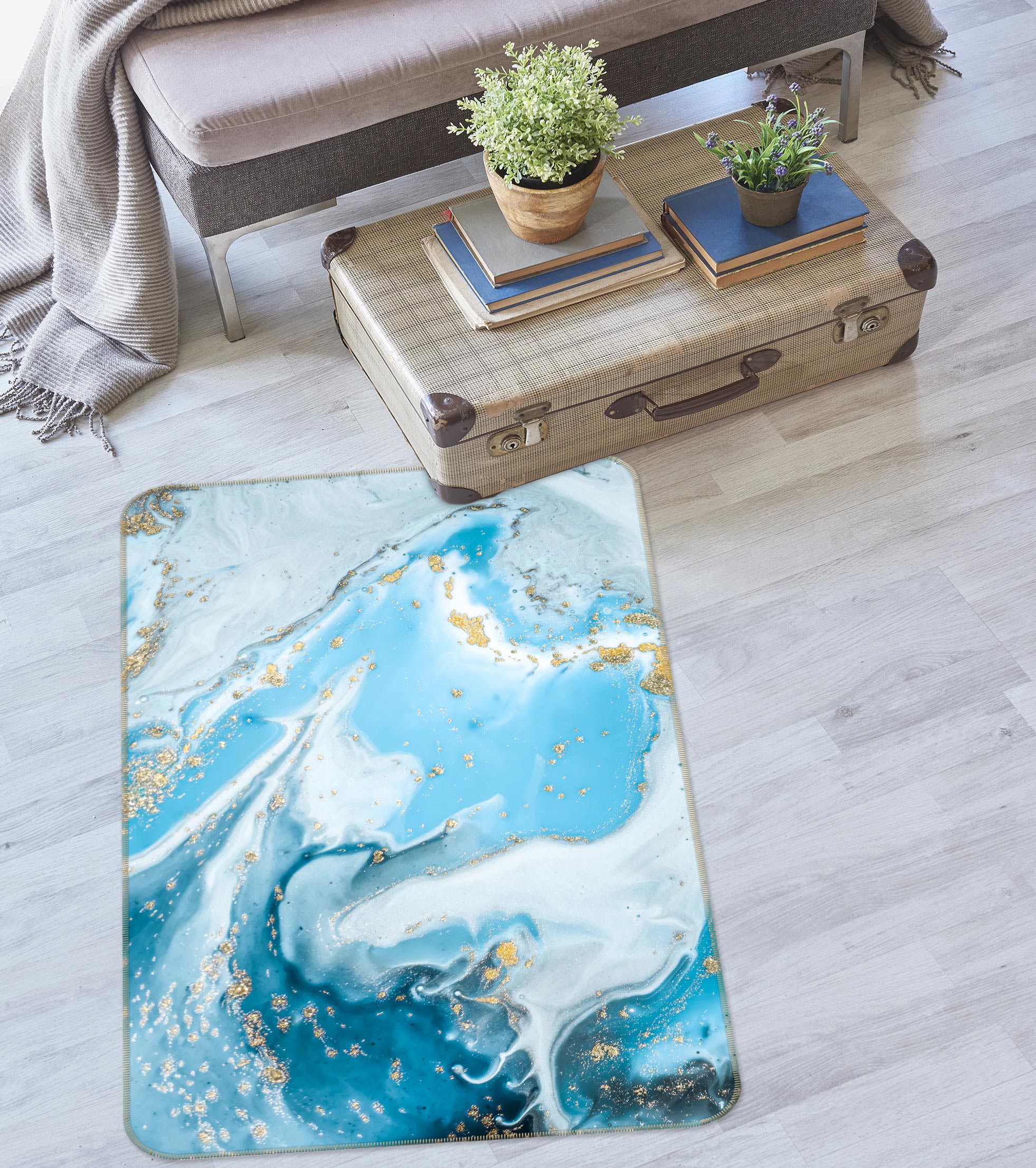 3D Light Blue Pattern 27082 Non Slip Rug Mat