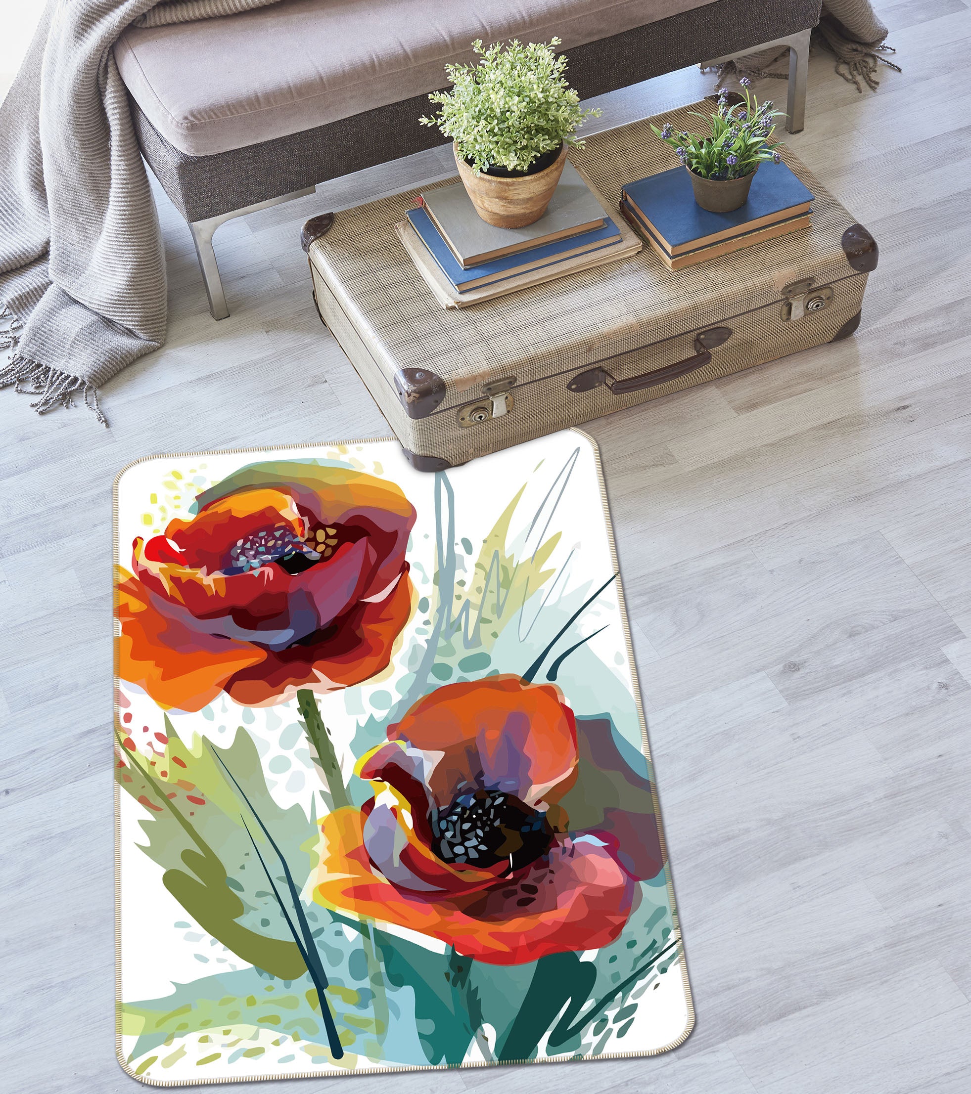 3D Flowers Pattern 33189 Non Slip Rug Mat