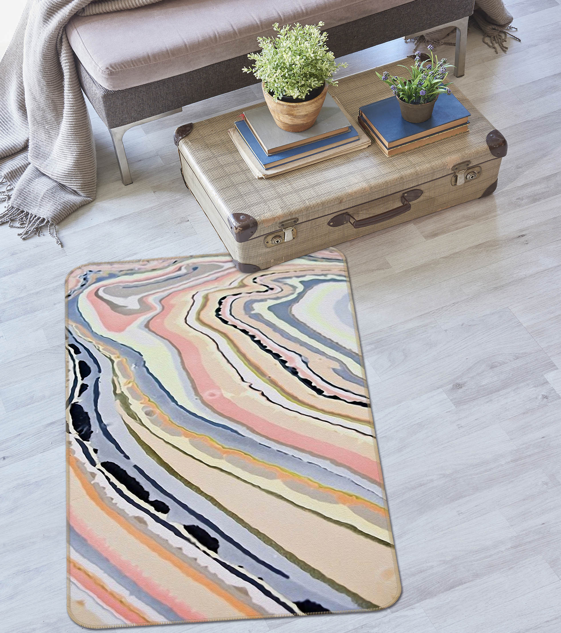3D Flow Line Pattern 65011 Non Slip Rug Mat