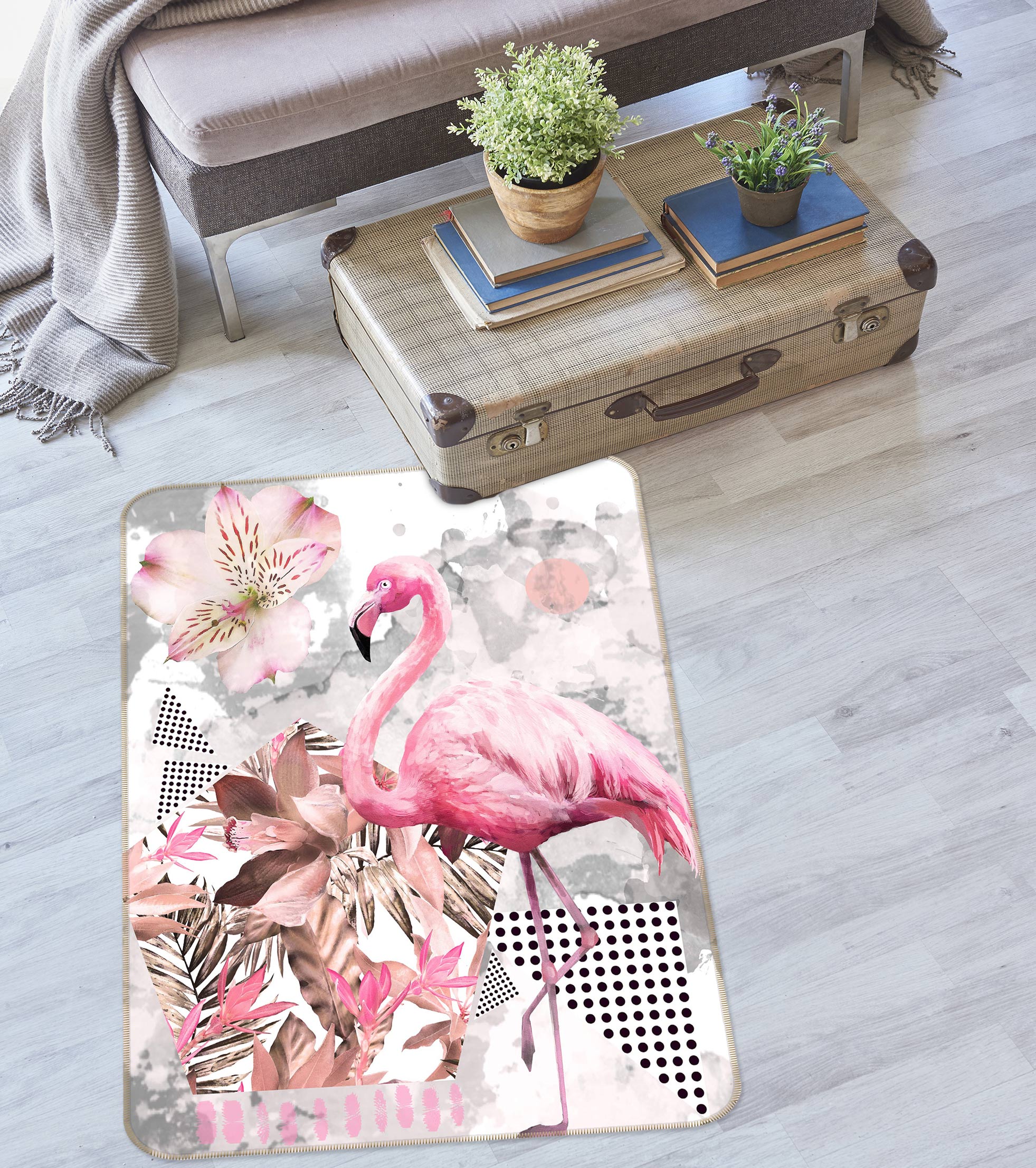 3D Flamingo Pattern 37123 Non Slip Rug Mat