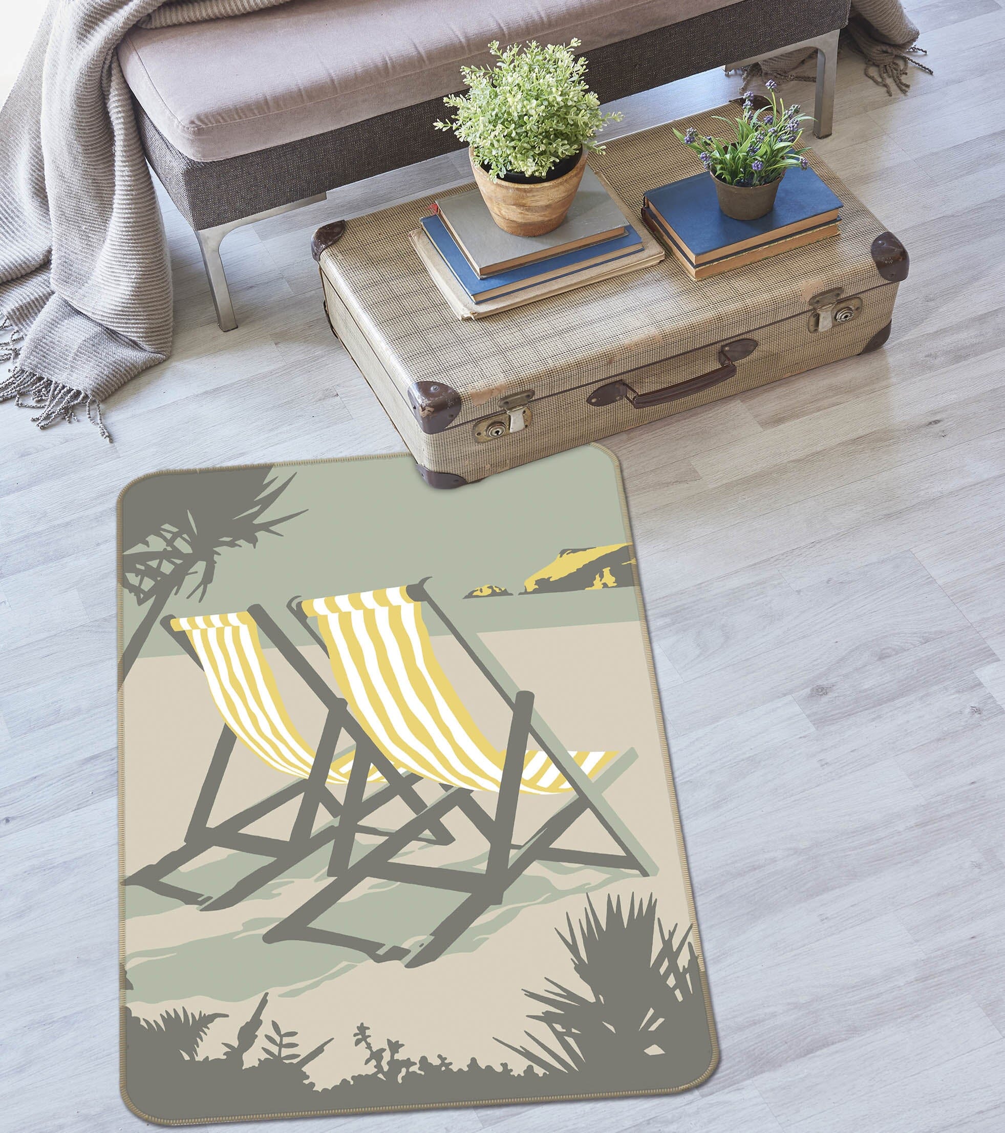 3D Polzeath Deckchairs 1134 Steve Read Rug Non Slip Rug Mat Mat AJ Creativity Home 