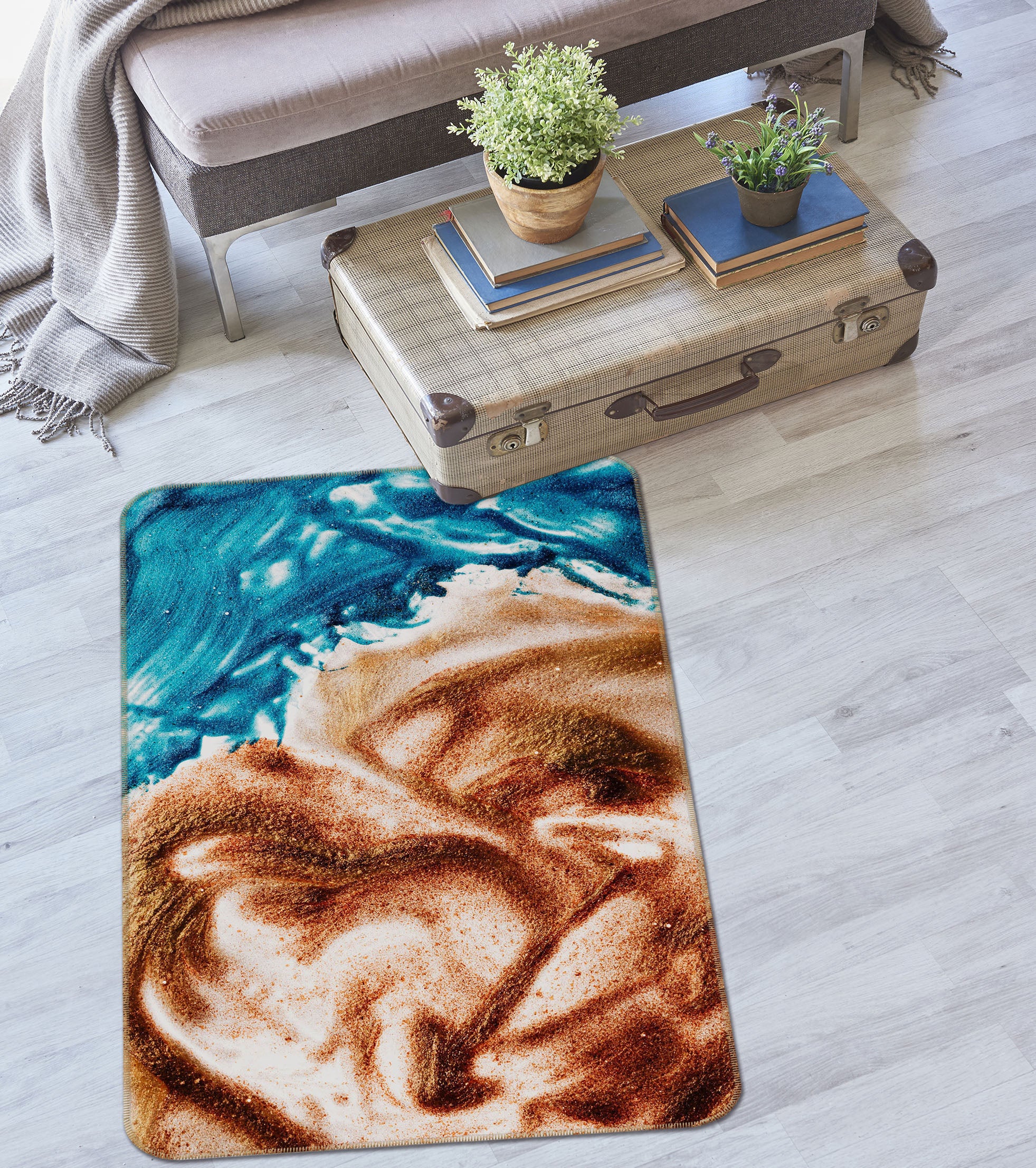 3D Brown Blue Sand 28026 Non Slip Rug Mat