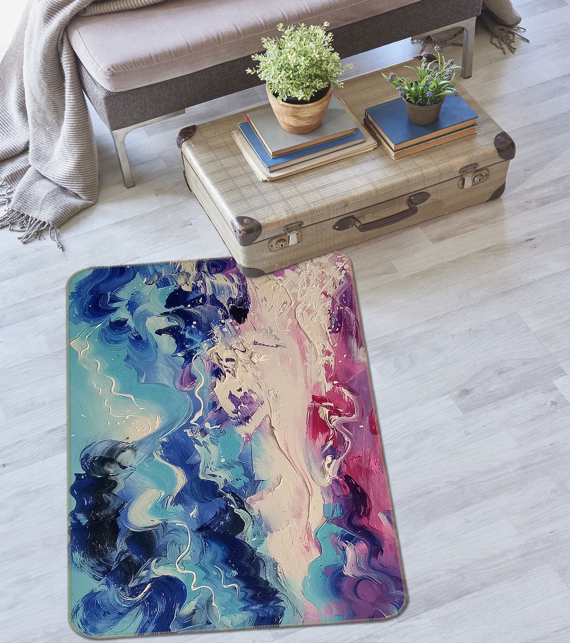 3D Blue Red Pattern 27161 Non Slip Rug Mat