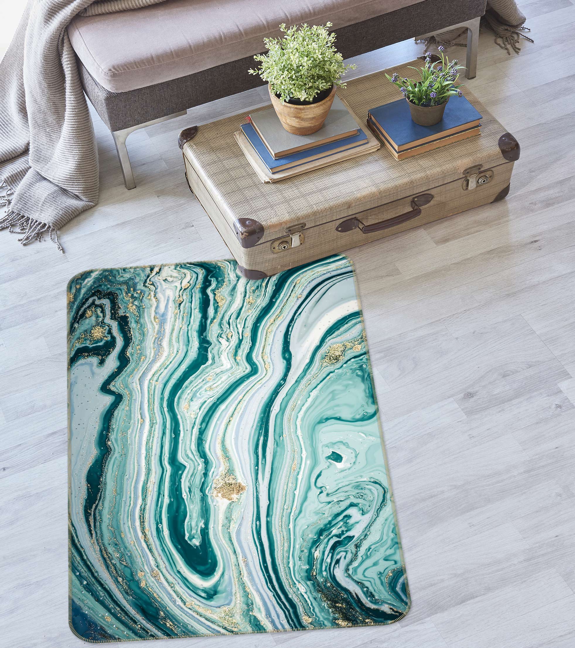 3D Green Lines 27059 Non Slip Rug Mat