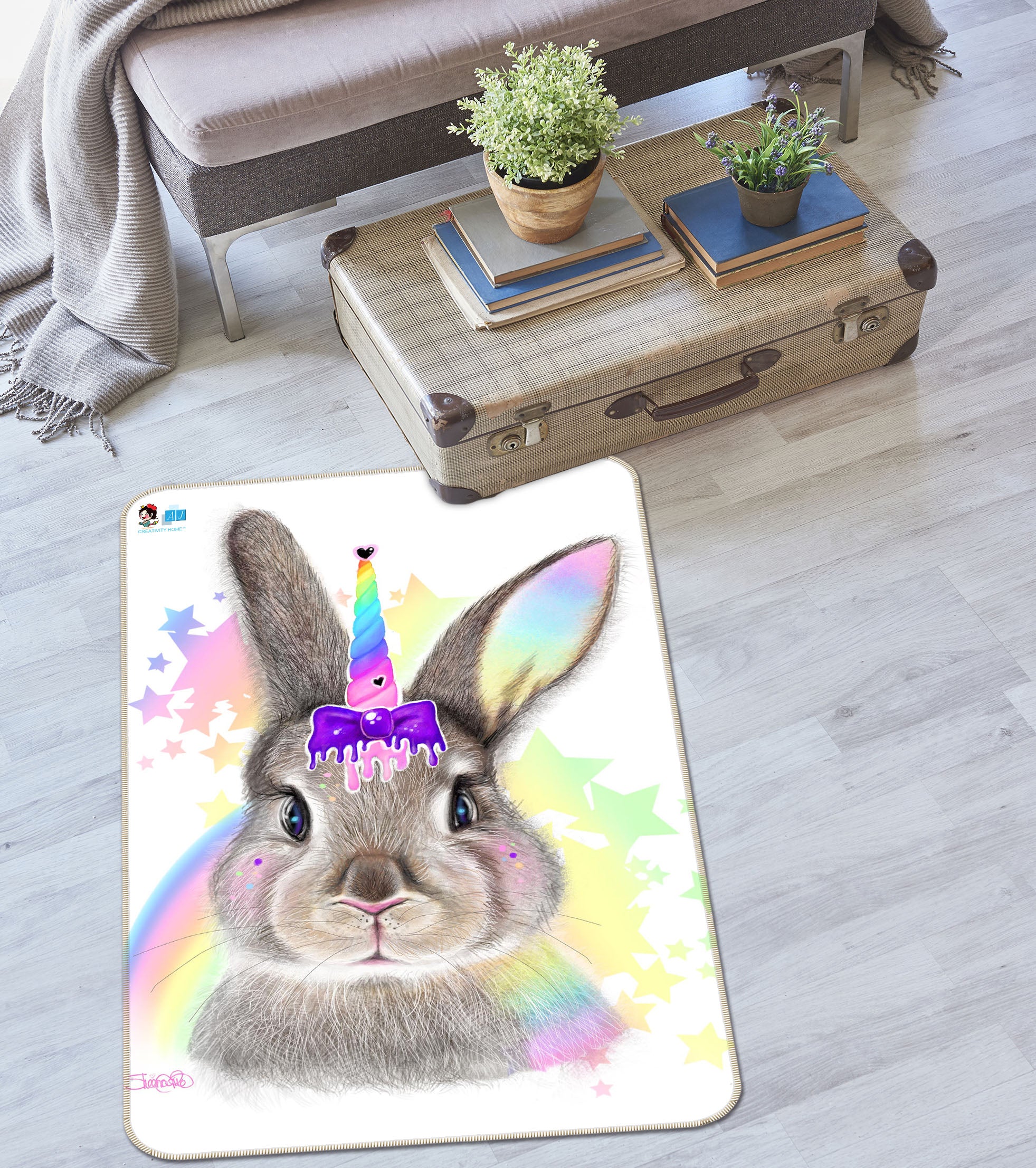 3D Unicorn Bunny 8526 Sheena Pike Rug Non Slip Rug Mat