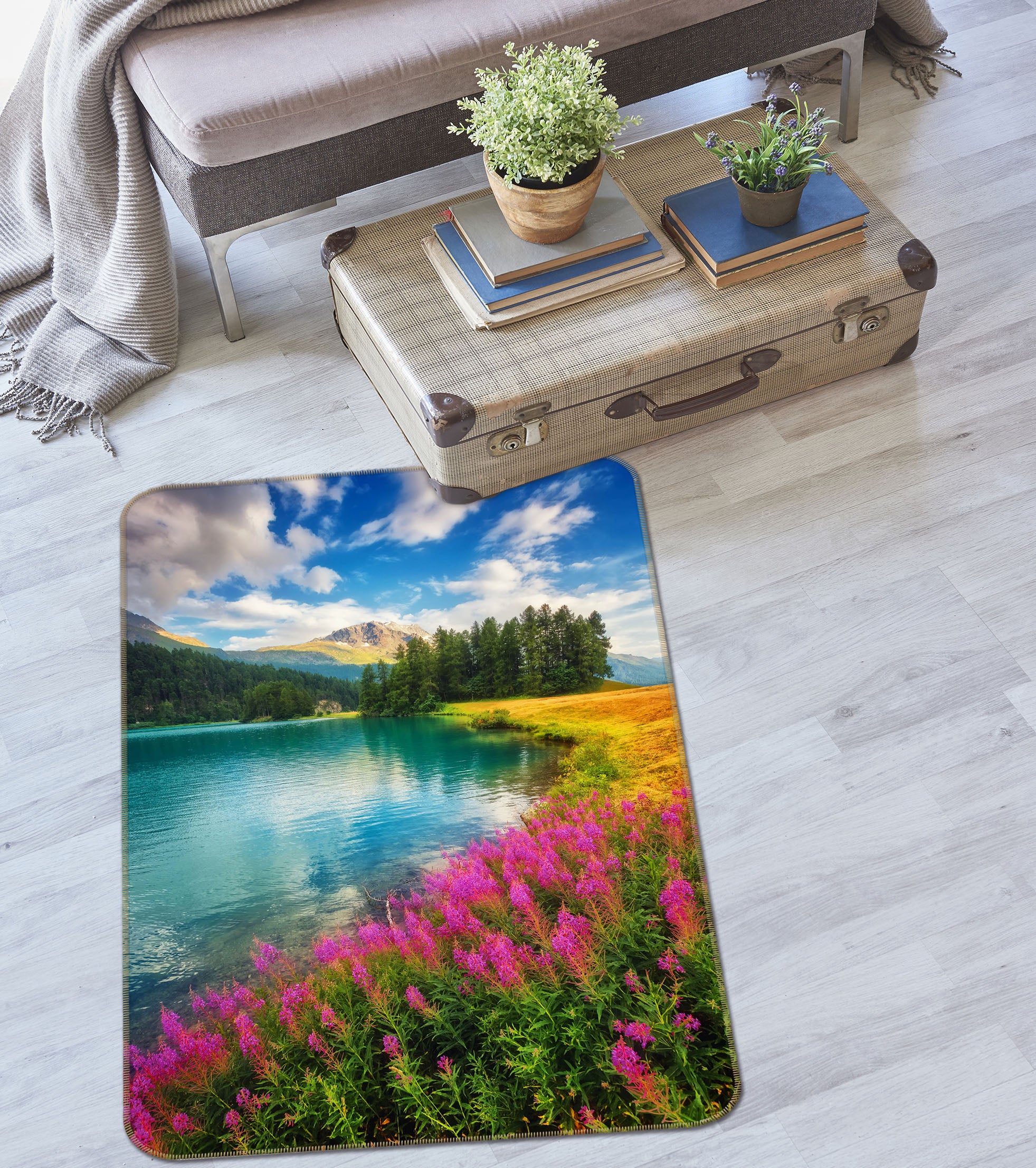 3D Flower Bush Lake 26134 Non Slip Rug Mat
