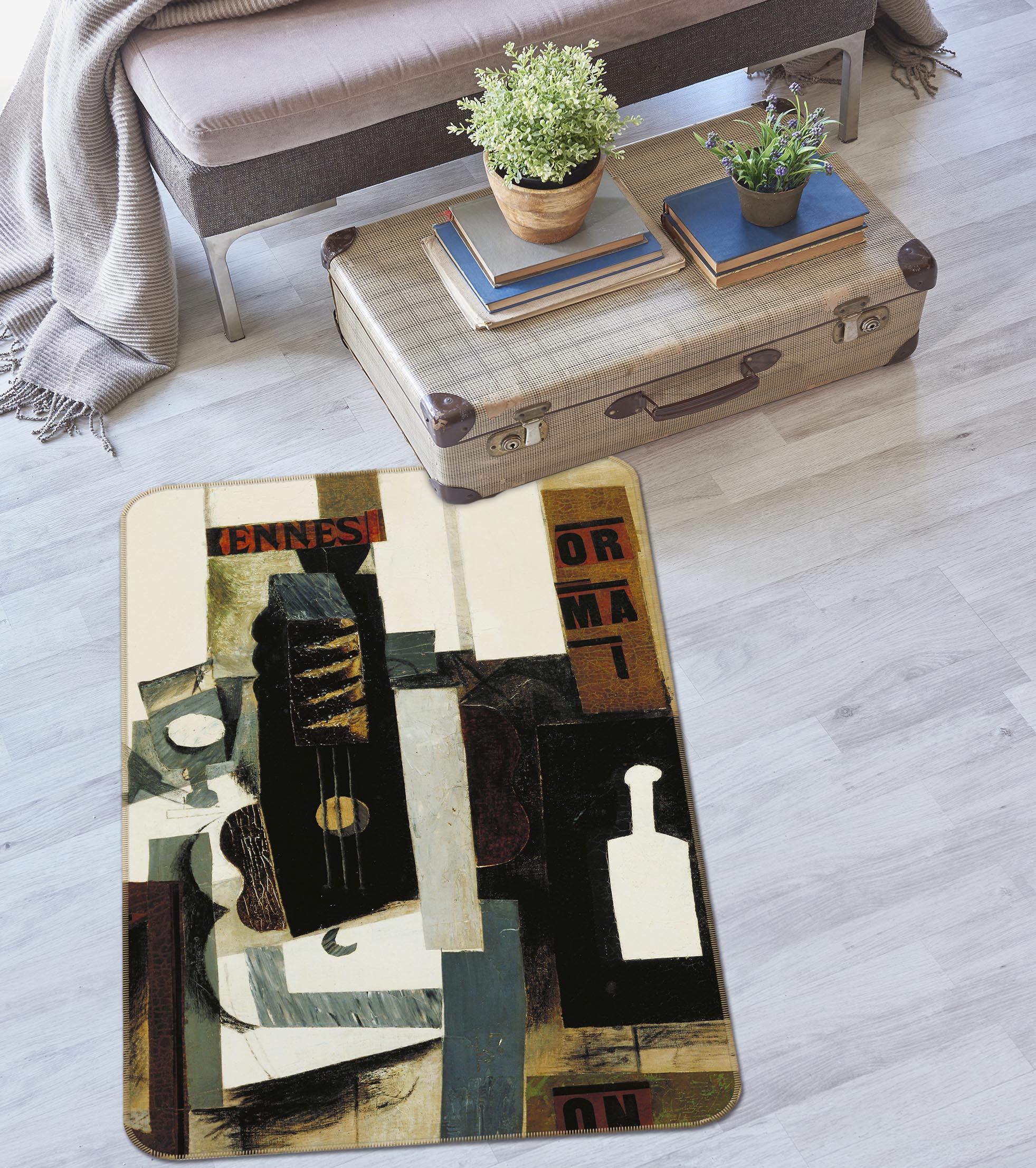 3D Abstract Painted Pattern 65064 Non Slip Rug Mat