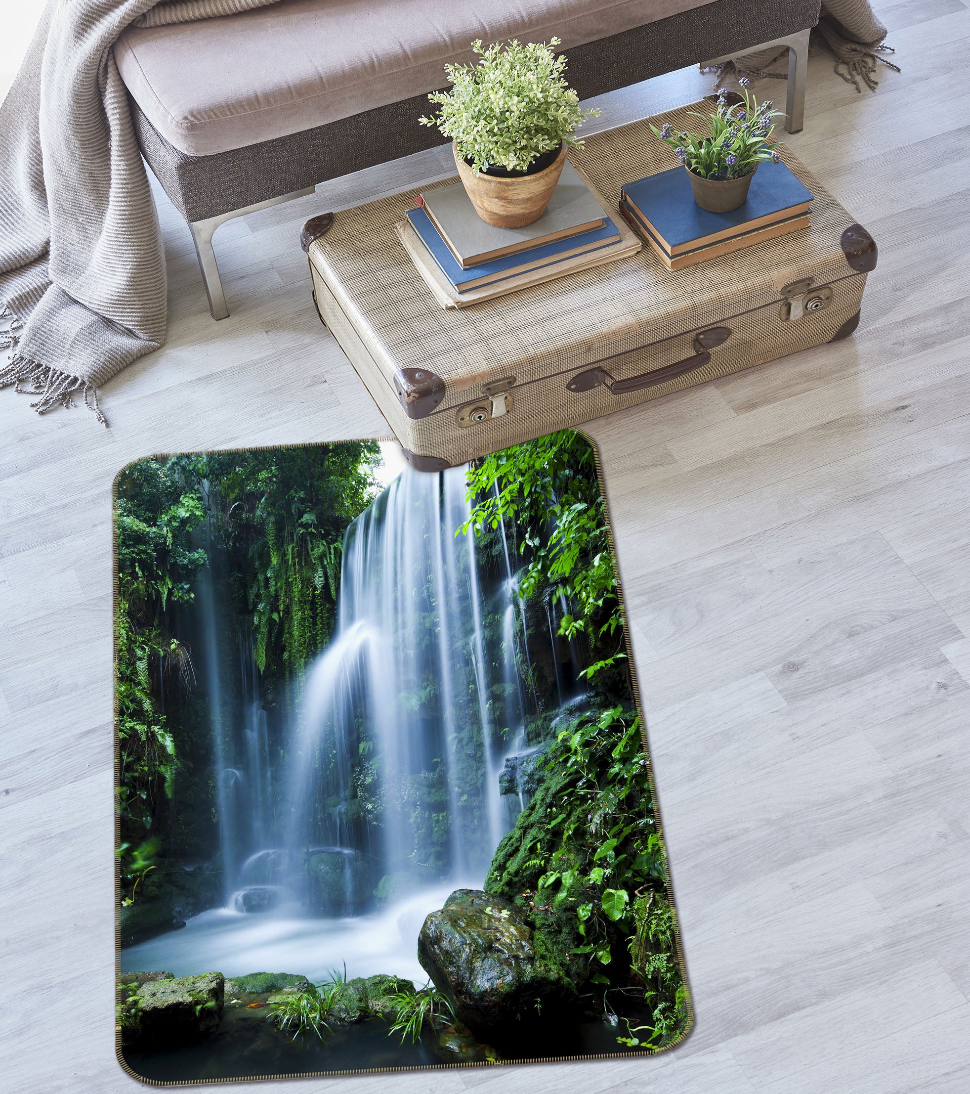 3D Jungle Waterfall 26125 Non Slip Rug Mat