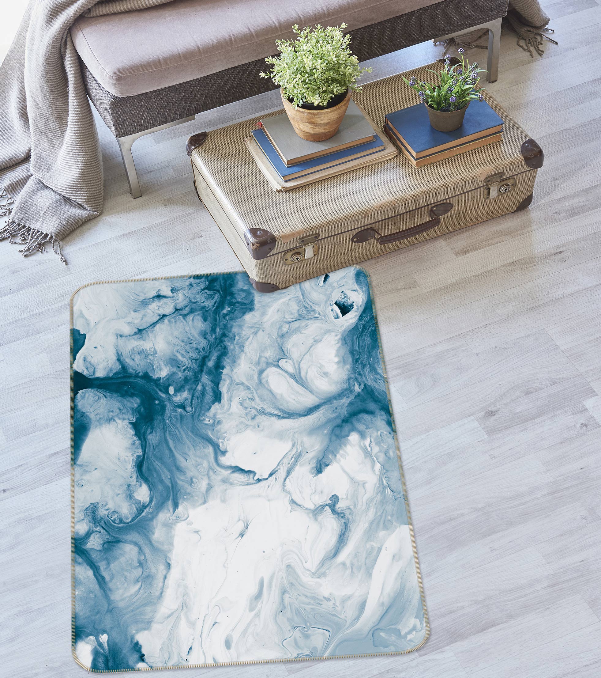 3D Blue Lines 27018 Non Slip Rug Mat