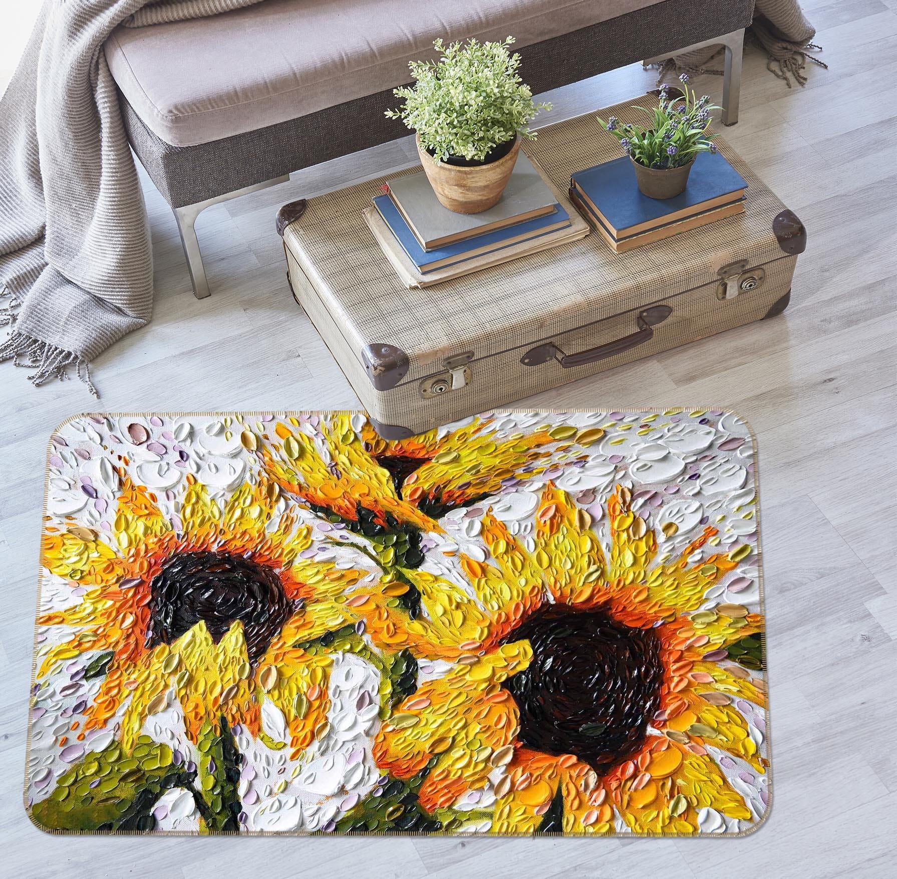 3D Sunflowers 1004 Dena Tollefson Rug Non Slip Rug Mat Mat AJ Creativity Home 