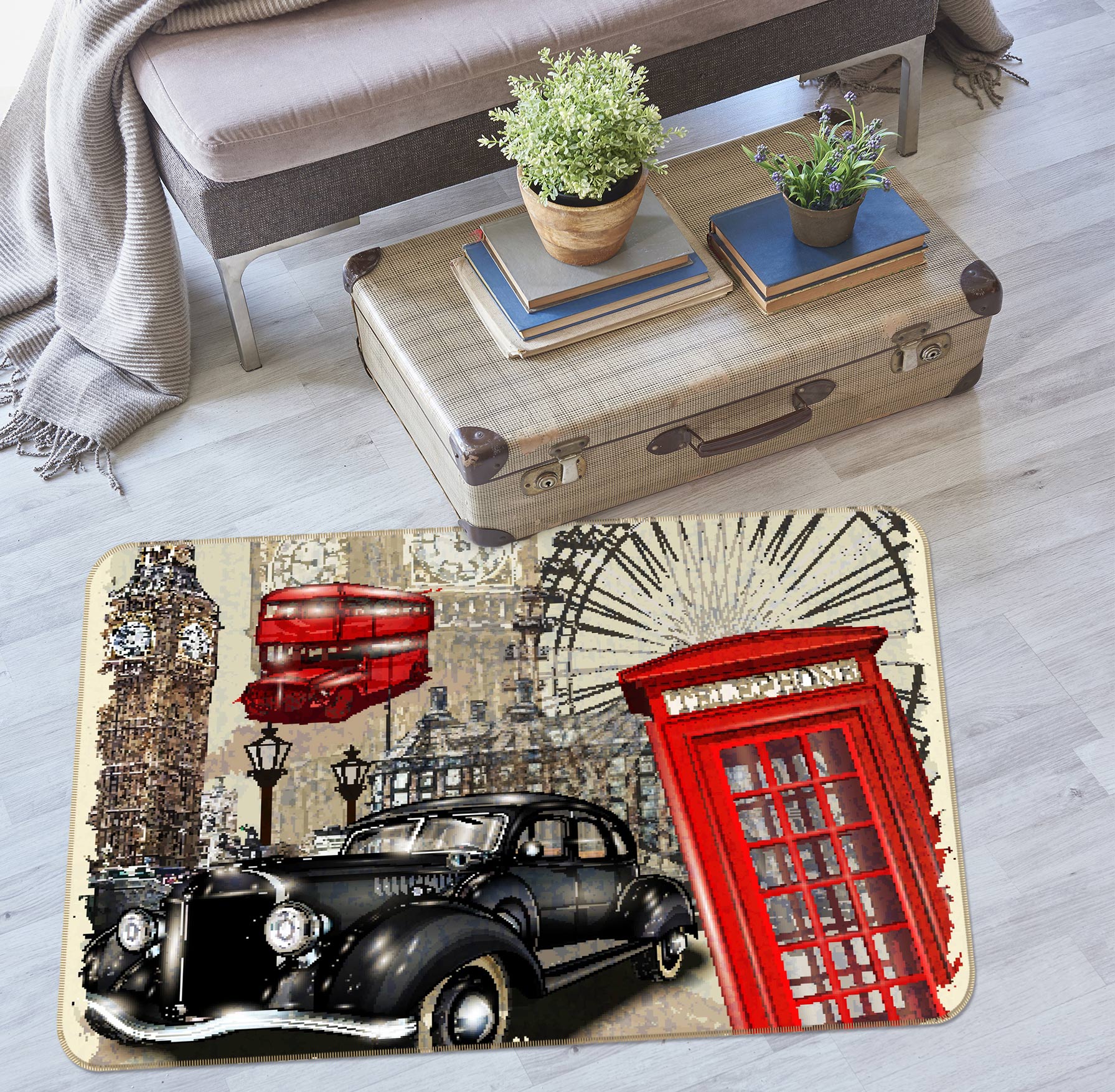 3D Car Red Phone Booth 67193 Vehicle Non Slip Rug Mat
