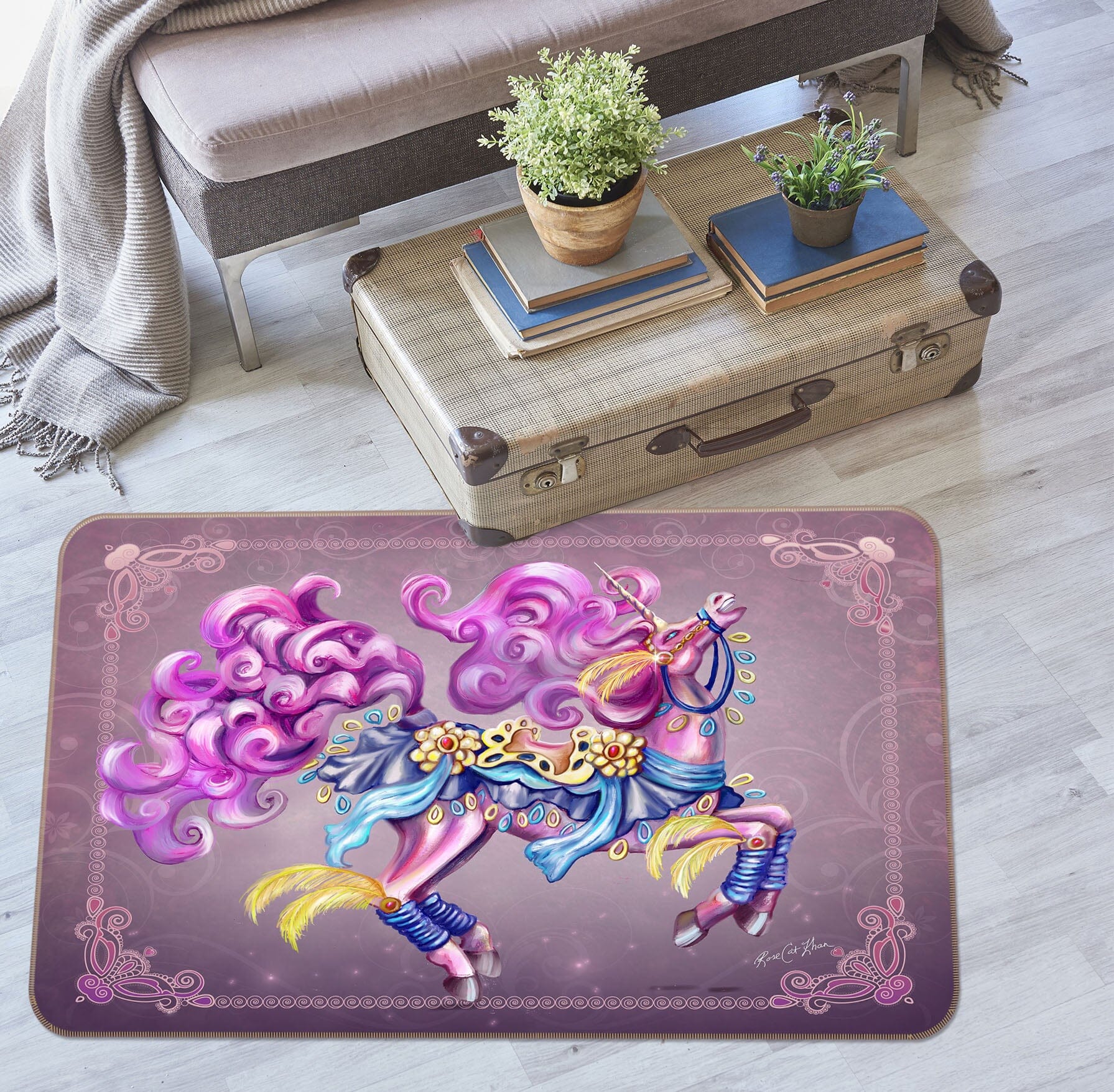 3D Purple Unicorn 3010 Rose Catherine Khan Rug Non Slip Rug Mat Mat AJ Creativity Home 