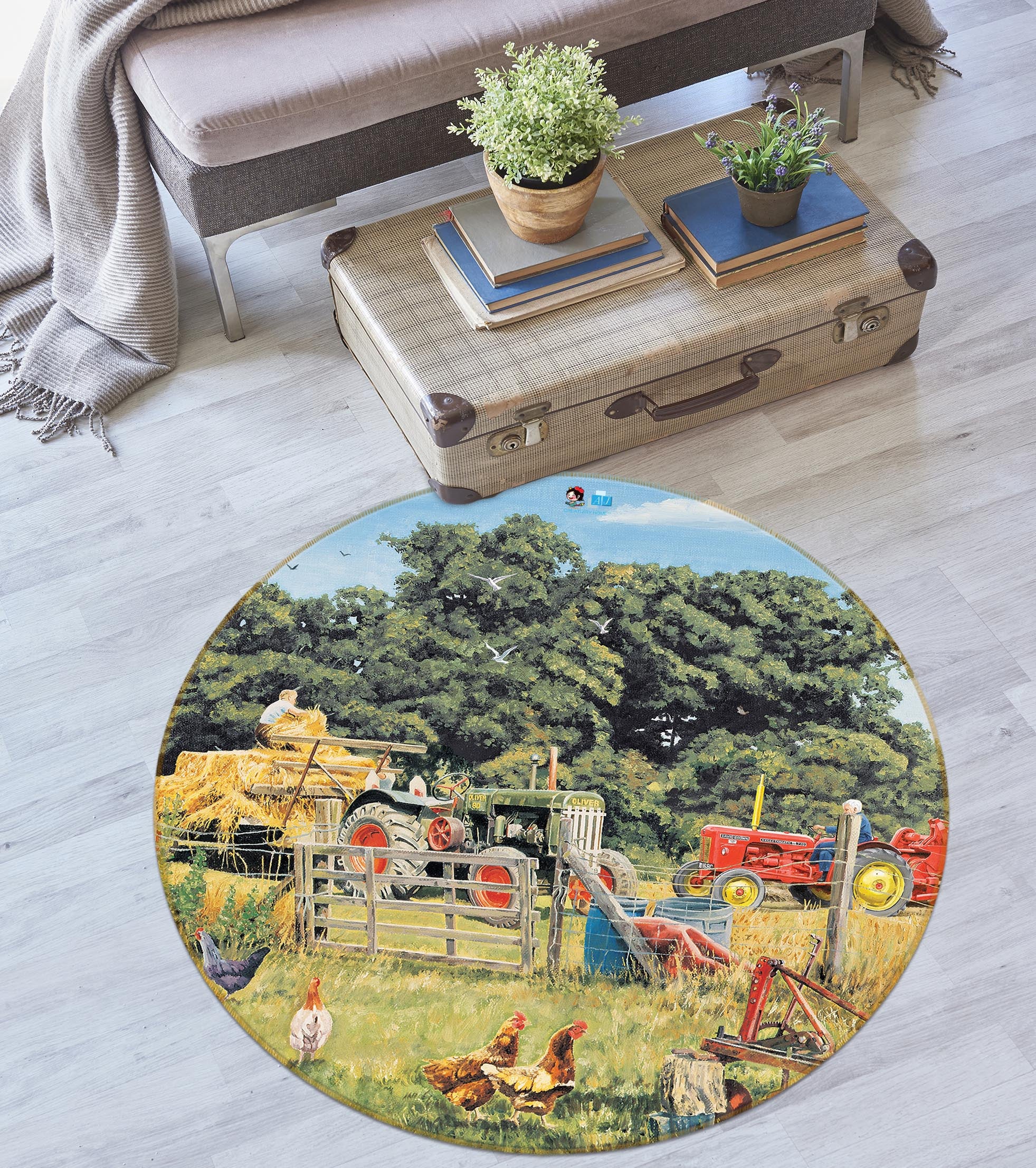 3D Farm Trees 8910 Trevor Mitchell Rug Round Non Slip Rug Mat