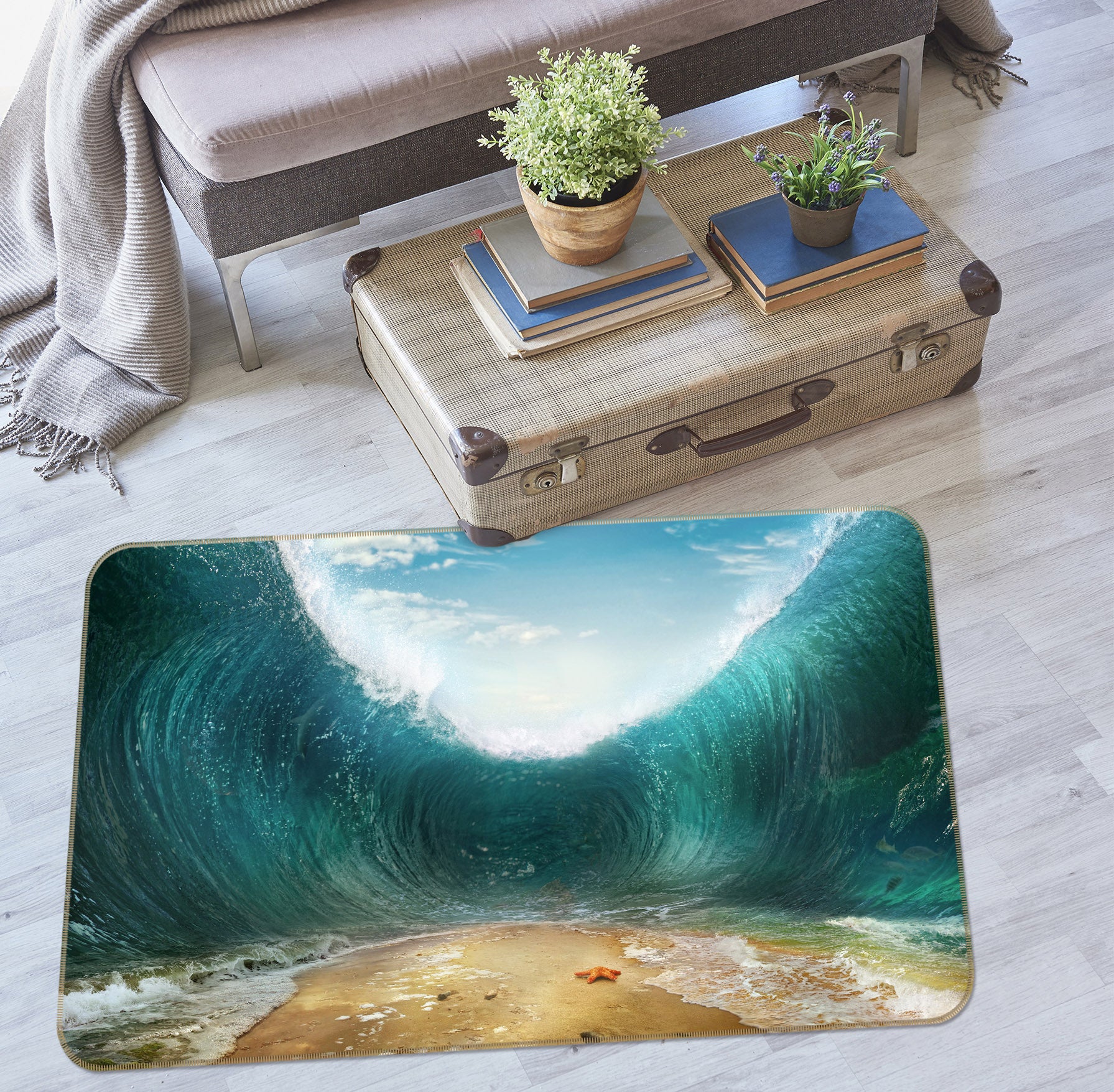 3D Waves Beach 36015 Non Slip Rug Mat