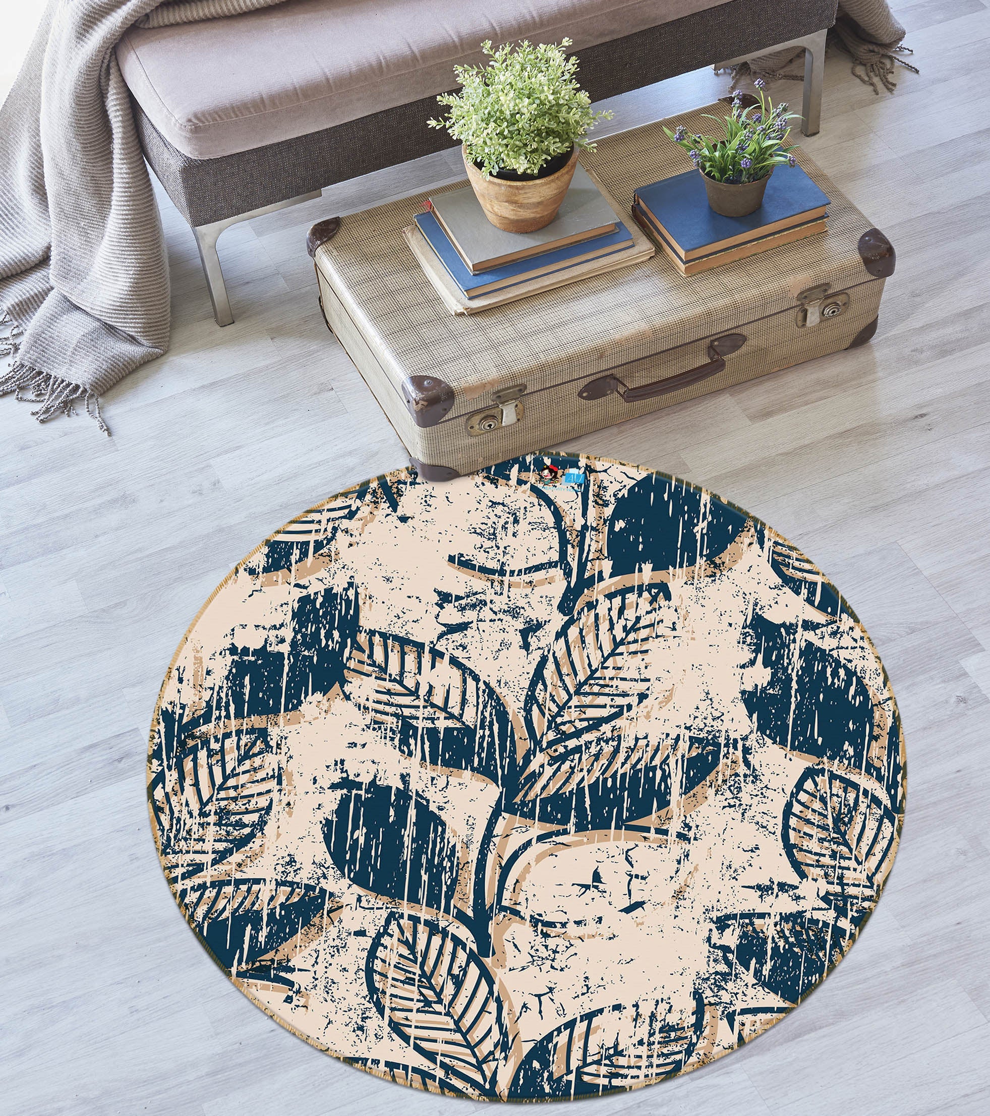 3D Leaves 75041 Round Non Slip Rug Mat