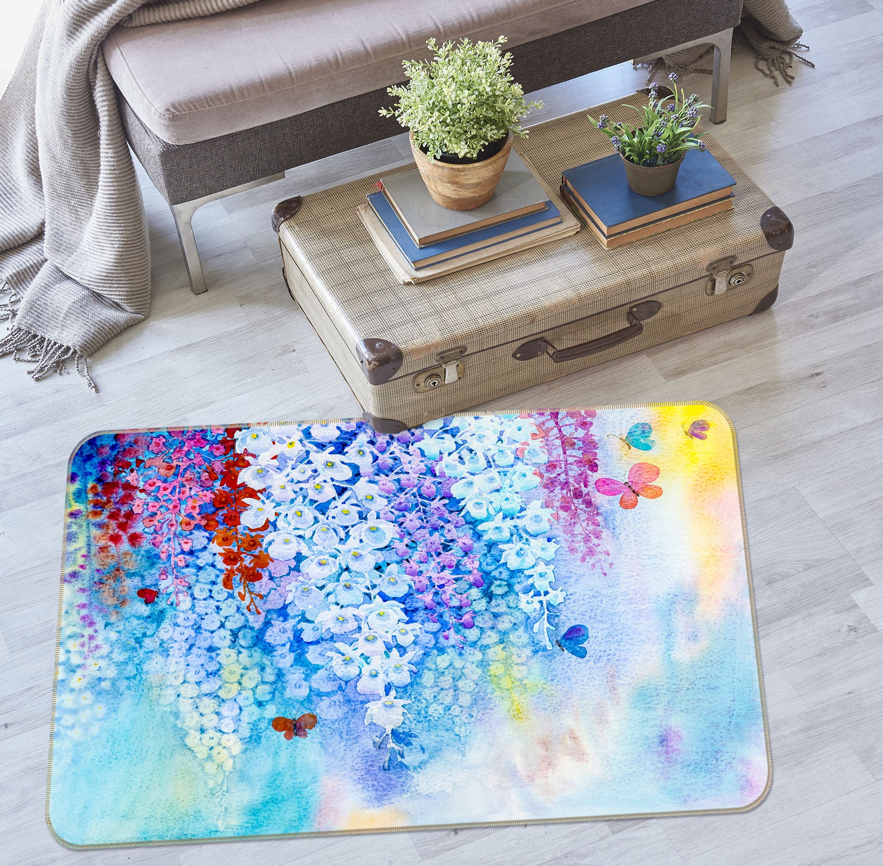 3D Flower Vine Butterfly 30143 Non Slip Rug Mat