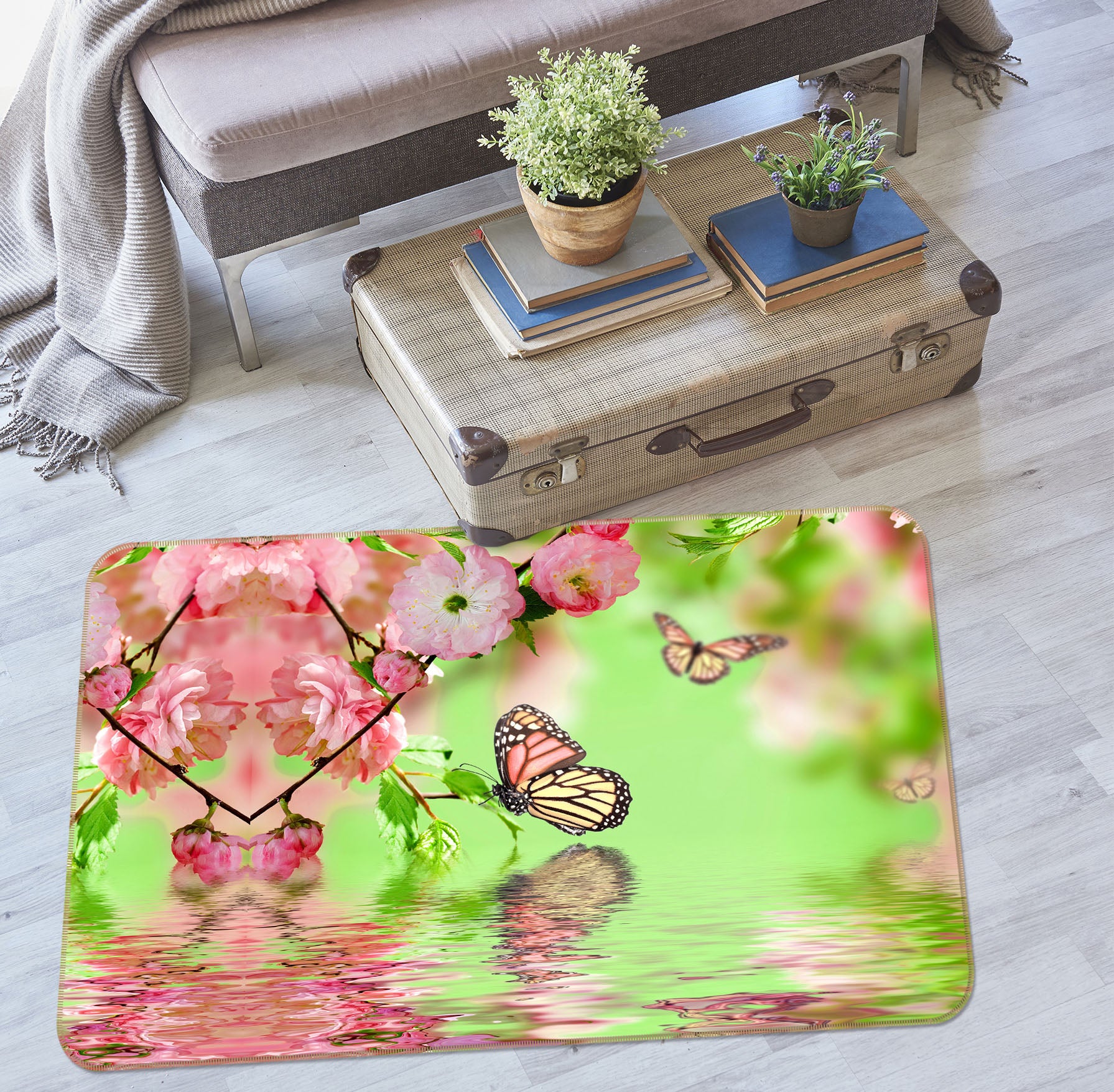 3D Flowers Butterfly 68174 Animal Non Slip Rug Mat
