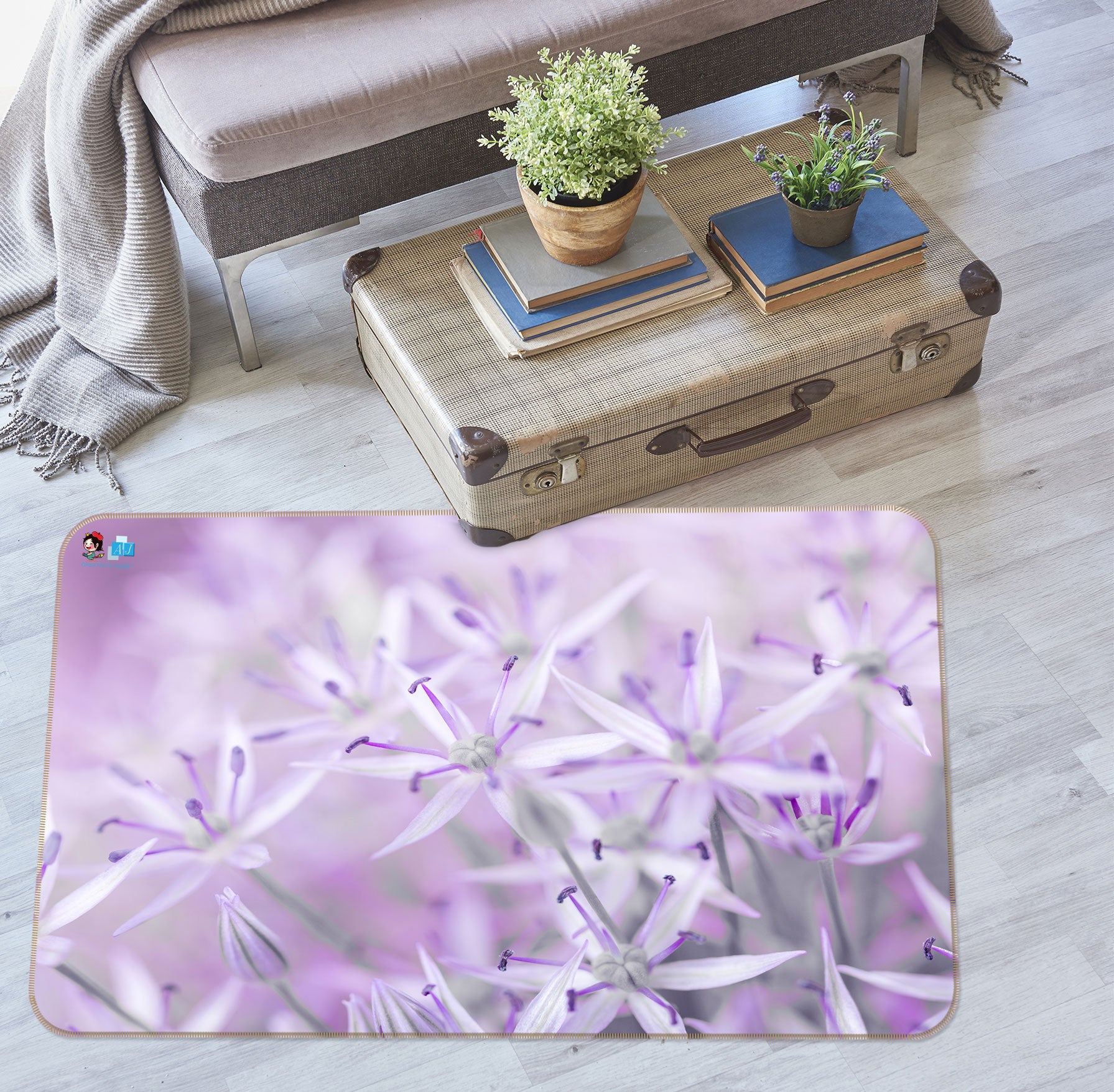 3D Purple Flower 6865 Assaf Frank Rug Non Slip Rug Mat
