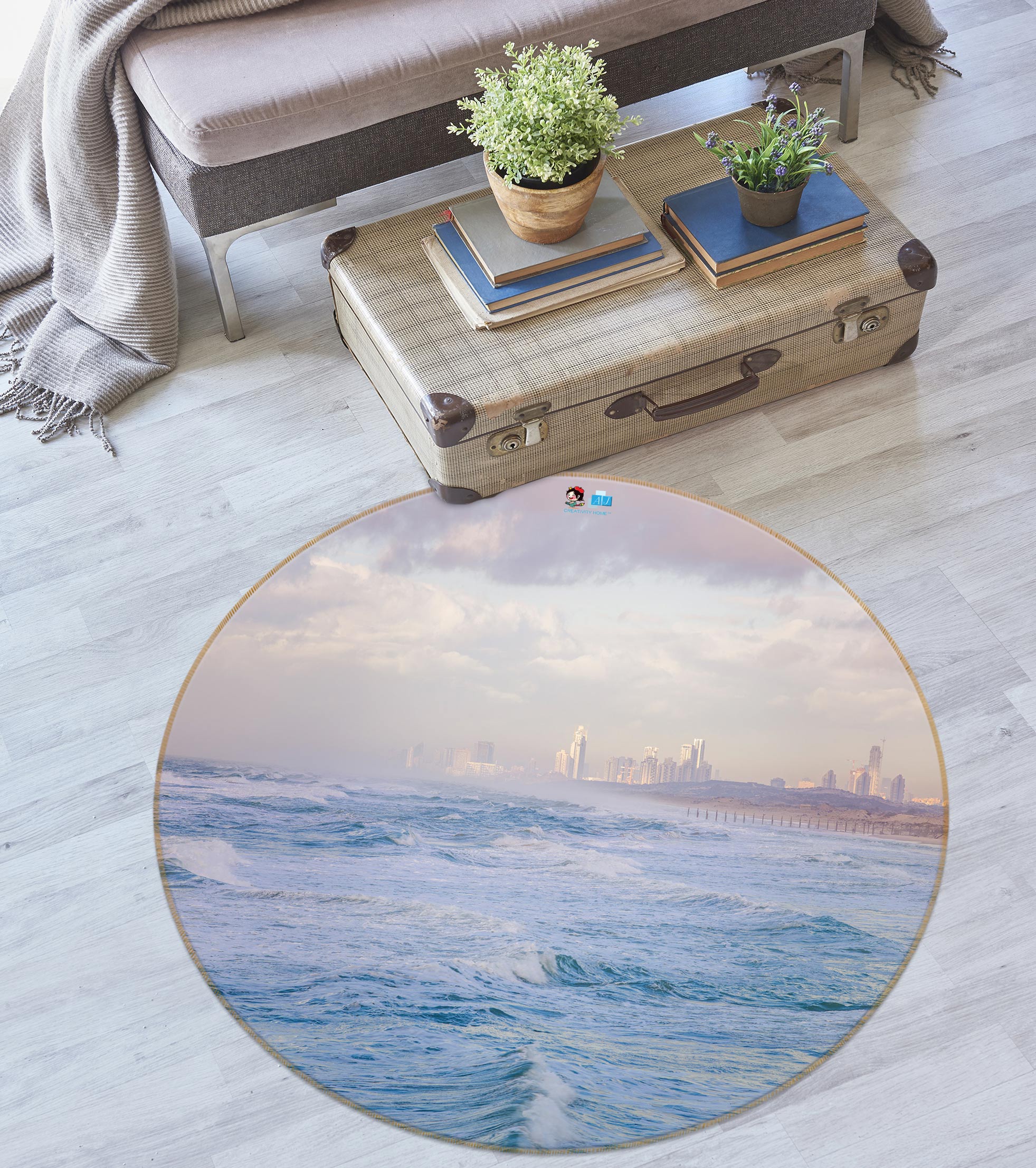 3D Sea Waves 7528 Assaf Frank Rug Round Non Slip Rug Mat
