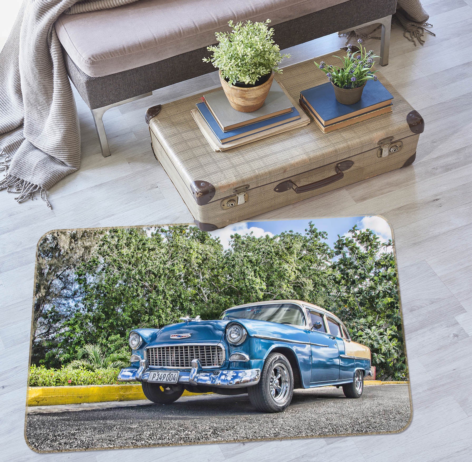 3D Tree Blue Car 68048 Vehicle Non Slip Rug Mat