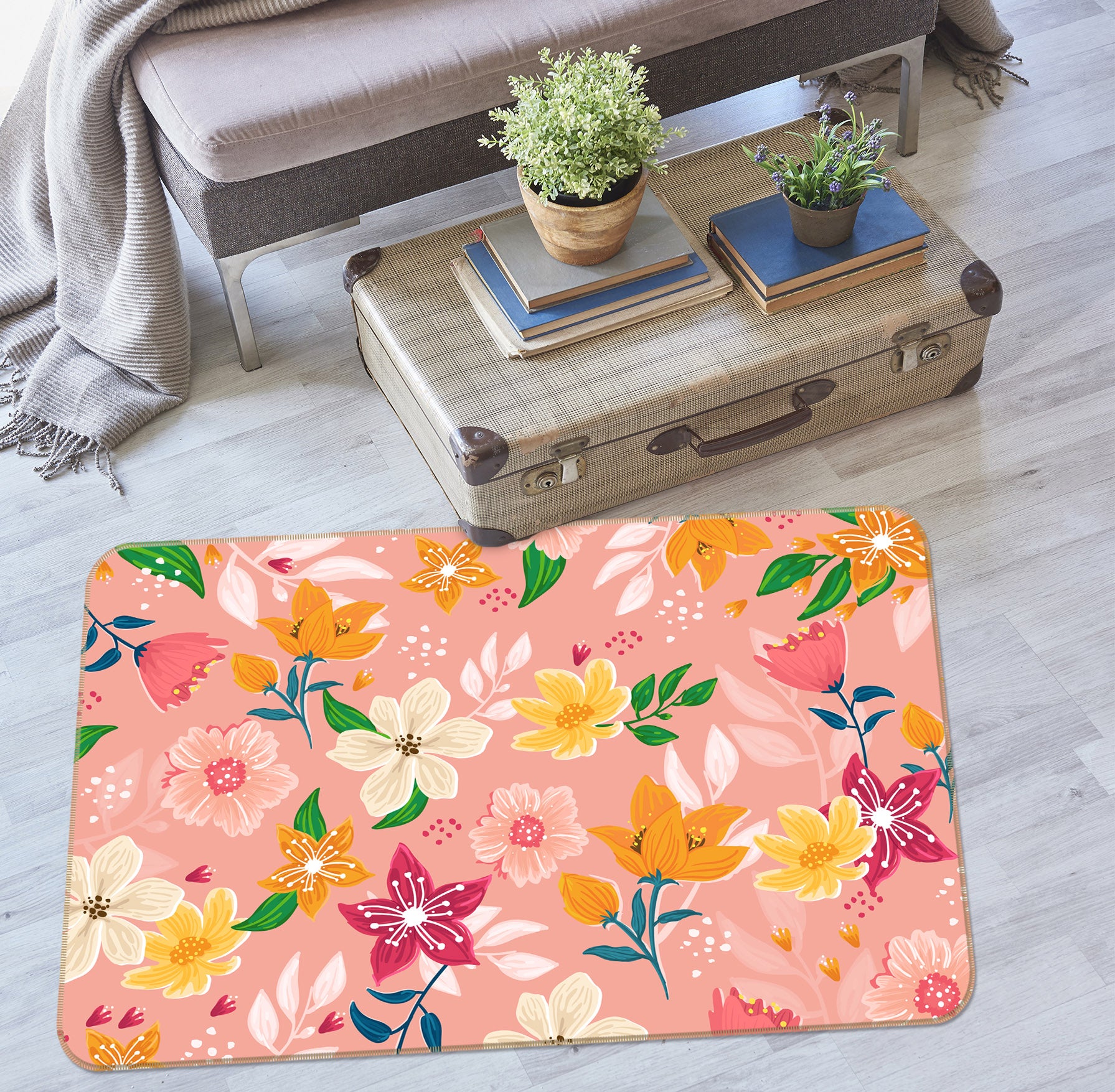 3D Pink Flowers 30198 Non Slip Rug Mat