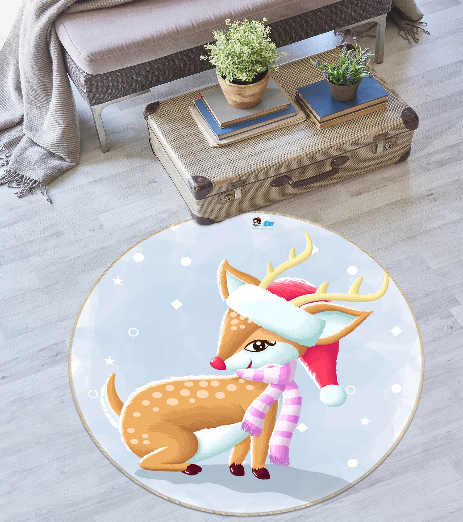 3D Sika Deer 74239 Round Non Slip Rug Mat