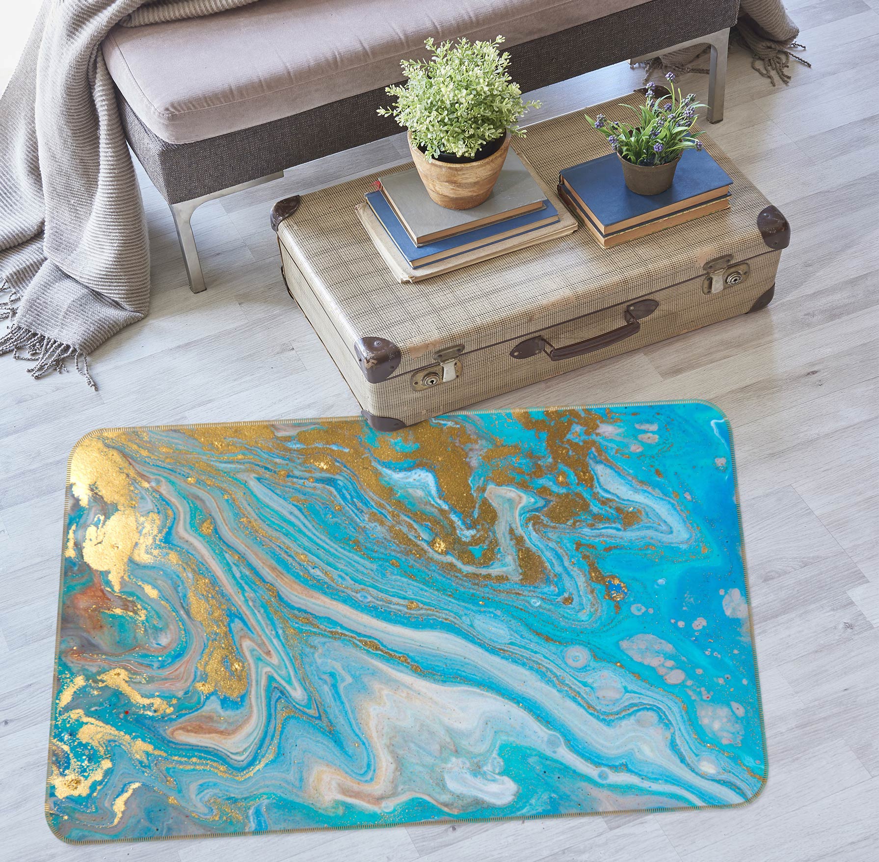 3D Blue Texture 30015 Non Slip Rug Mat