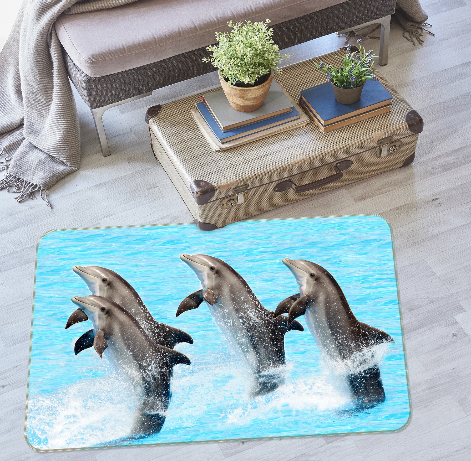 3D Jumping Dolphin 76240 Non Slip Rug Mat