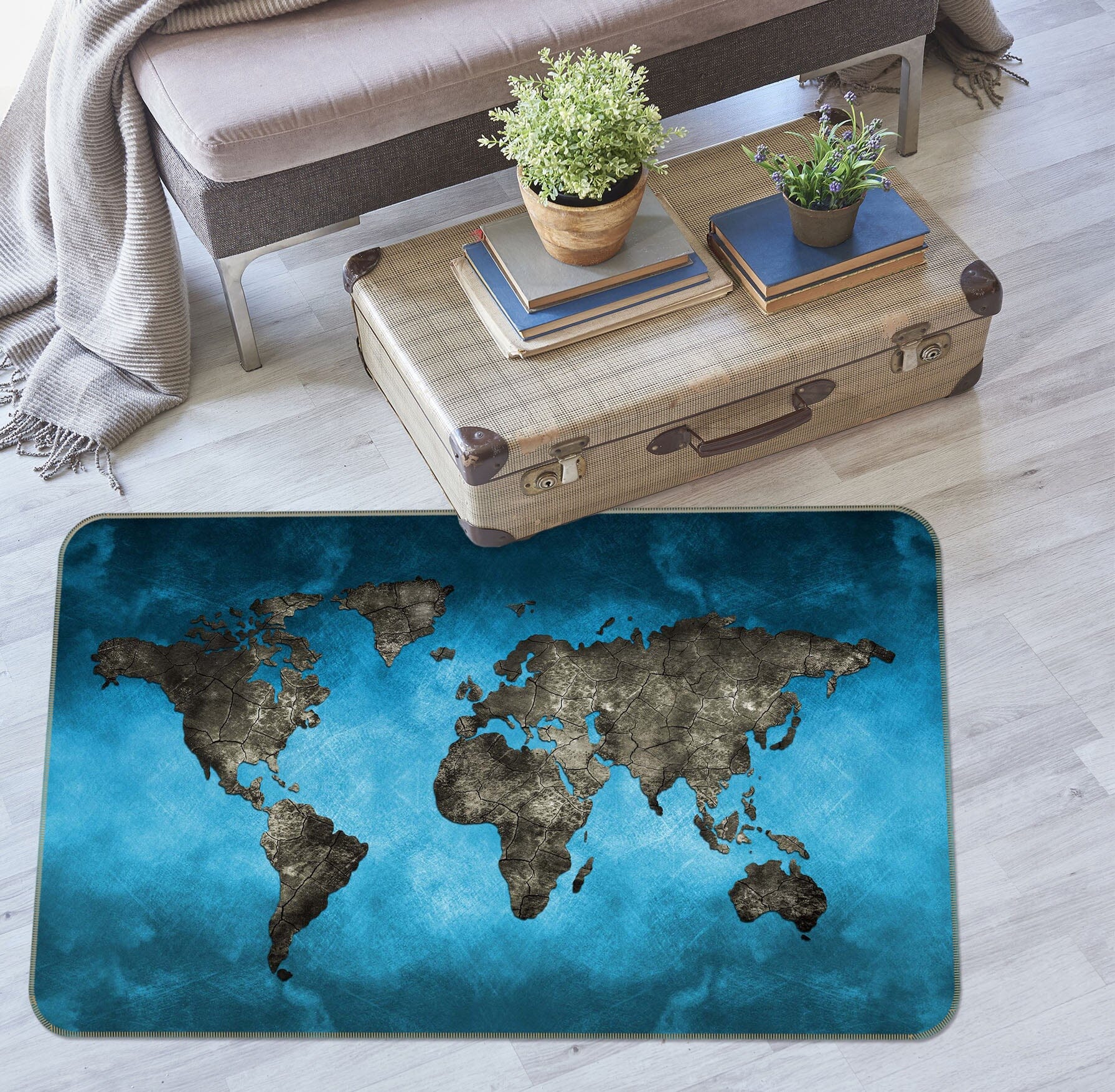 3D Blue Ocean 2008 World Map Non Slip Rug Mat Mat AJ Creativity Home 
