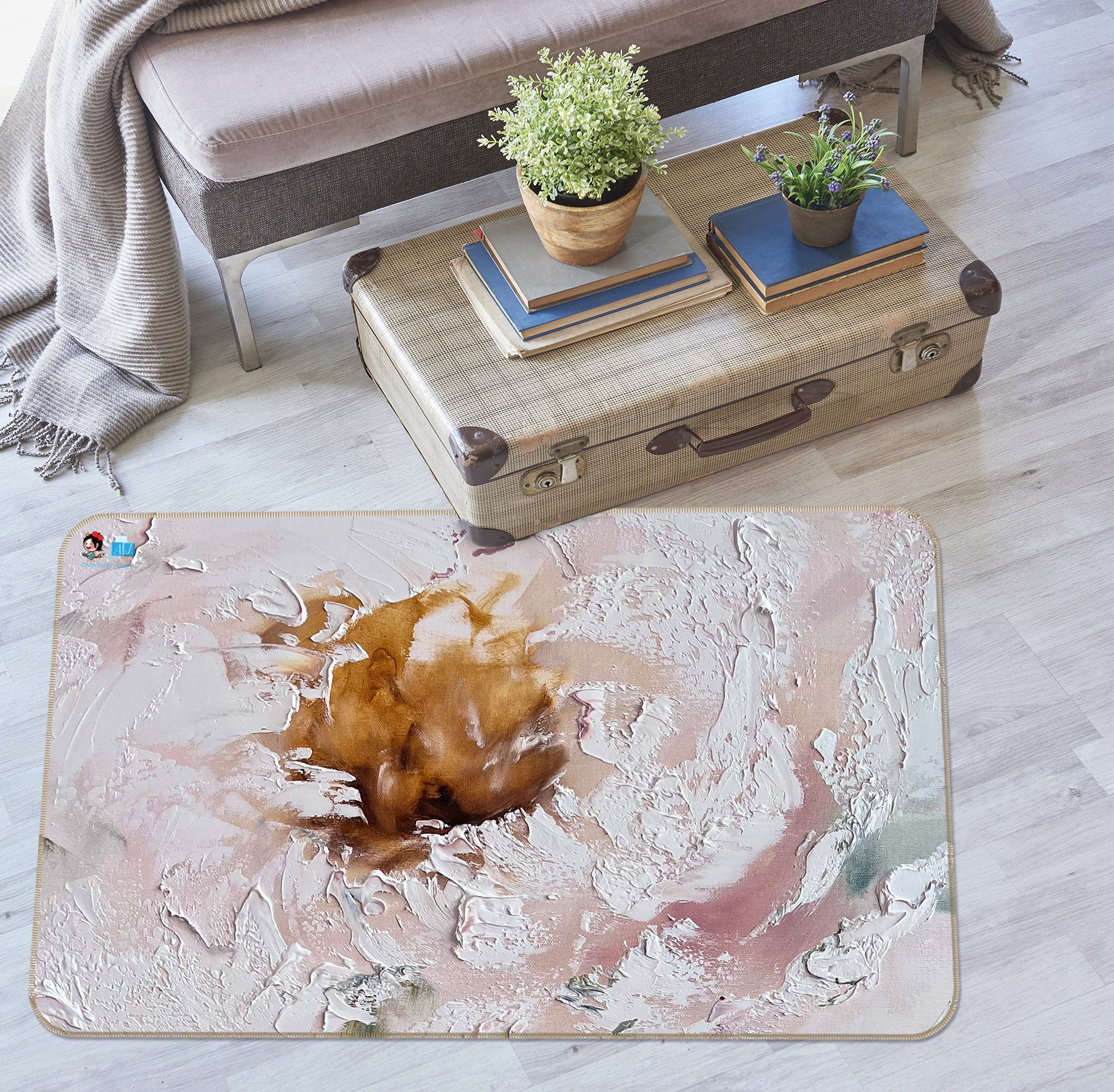 3D Pink Paint Flower 4108 Skromova Marina Rug Non Slip Rug Mat