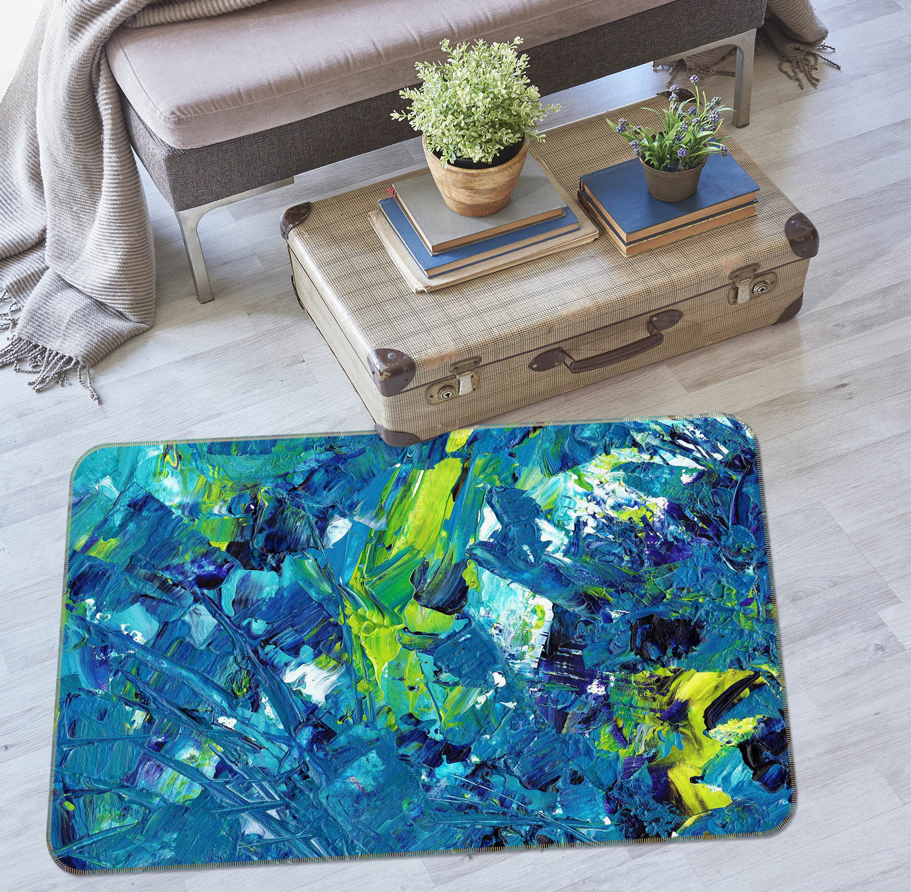 3D Blue Pattern 27126 Non Slip Rug Mat