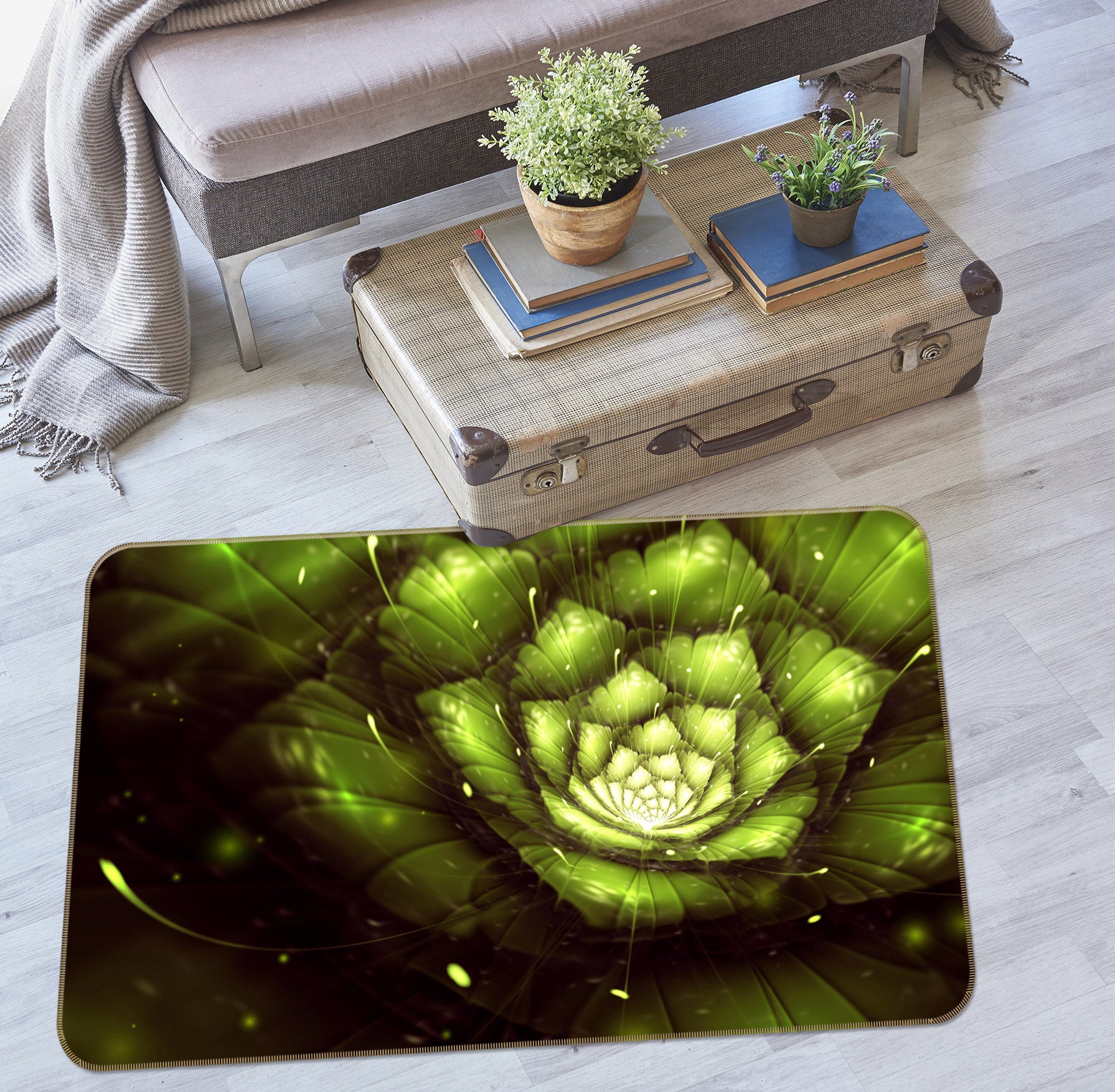 3D Green Light Flowers 65096 Non Slip Rug Mat