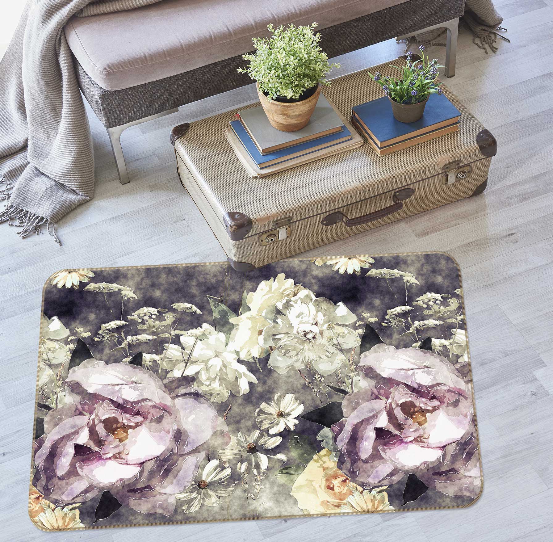 3D Flower Pattern 33033 Non Slip Rug Mat