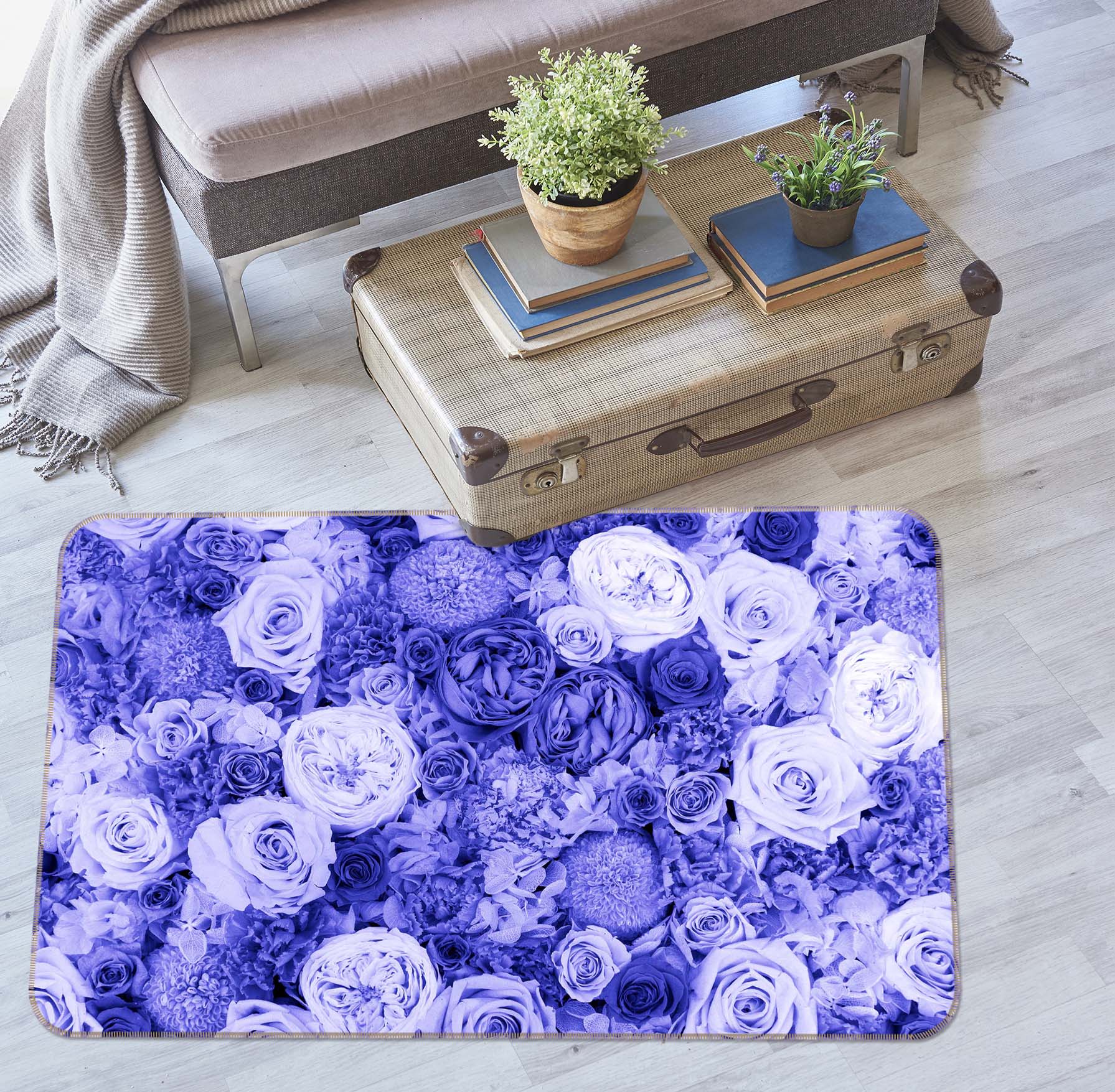 3D Blue Purple Flowers 84180 Noirblanc777 Rug Non Slip Rug Mat
