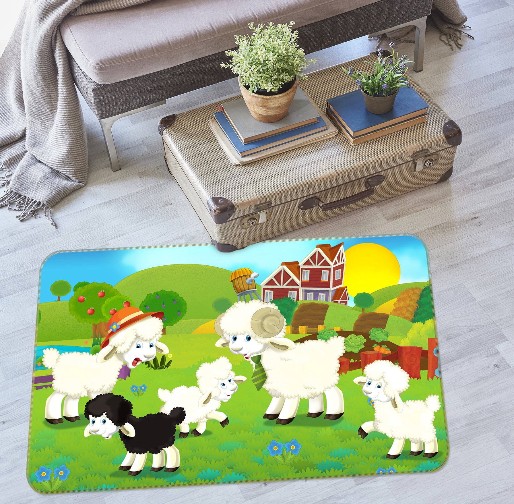 3D Cartoon Sheep 76273 Non Slip Rug Mat