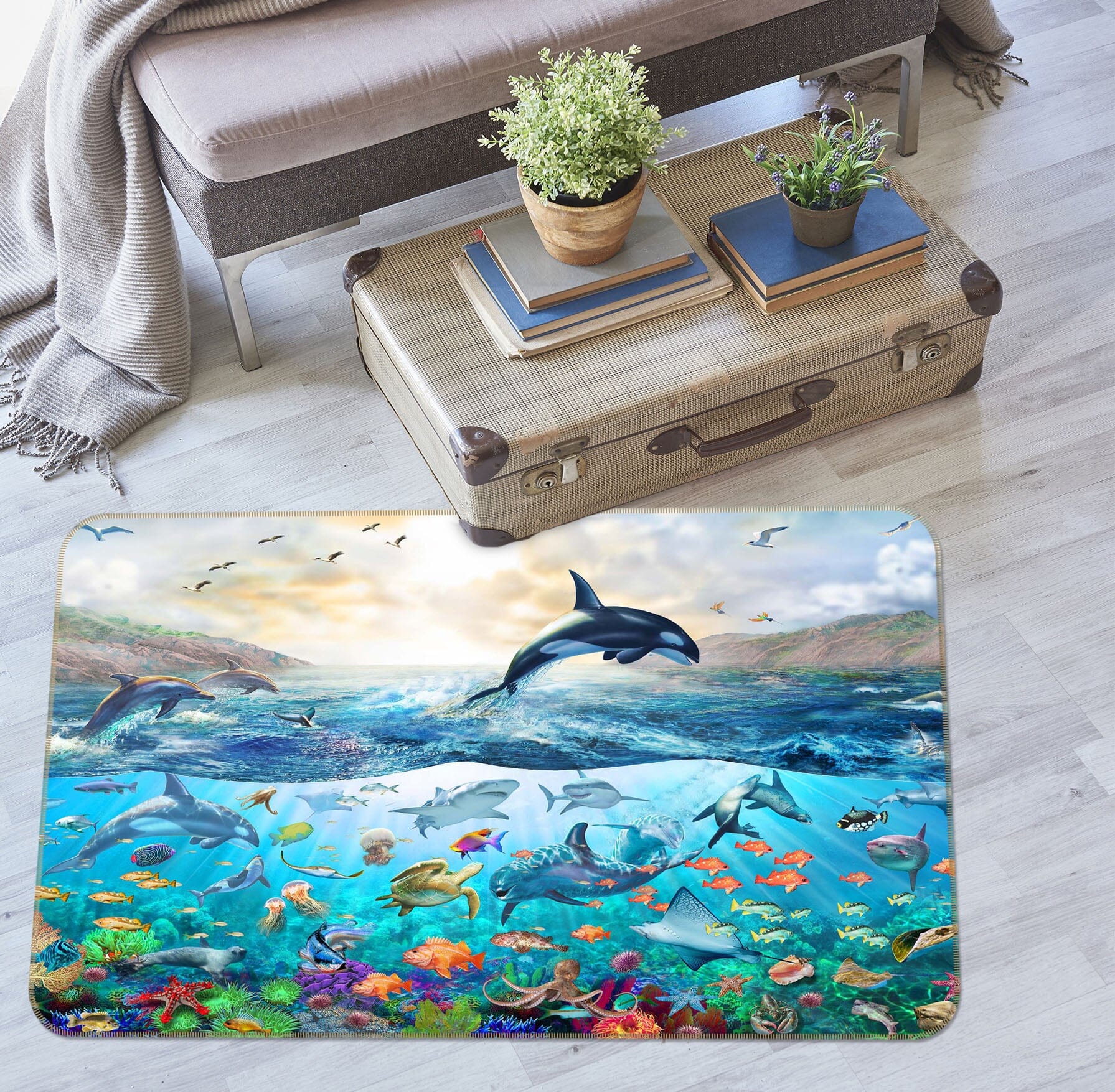3D Marine Dolphin 1058 Adrian Chesterman Rug Non Slip Rug Mat Mat AJ Creativity Home 