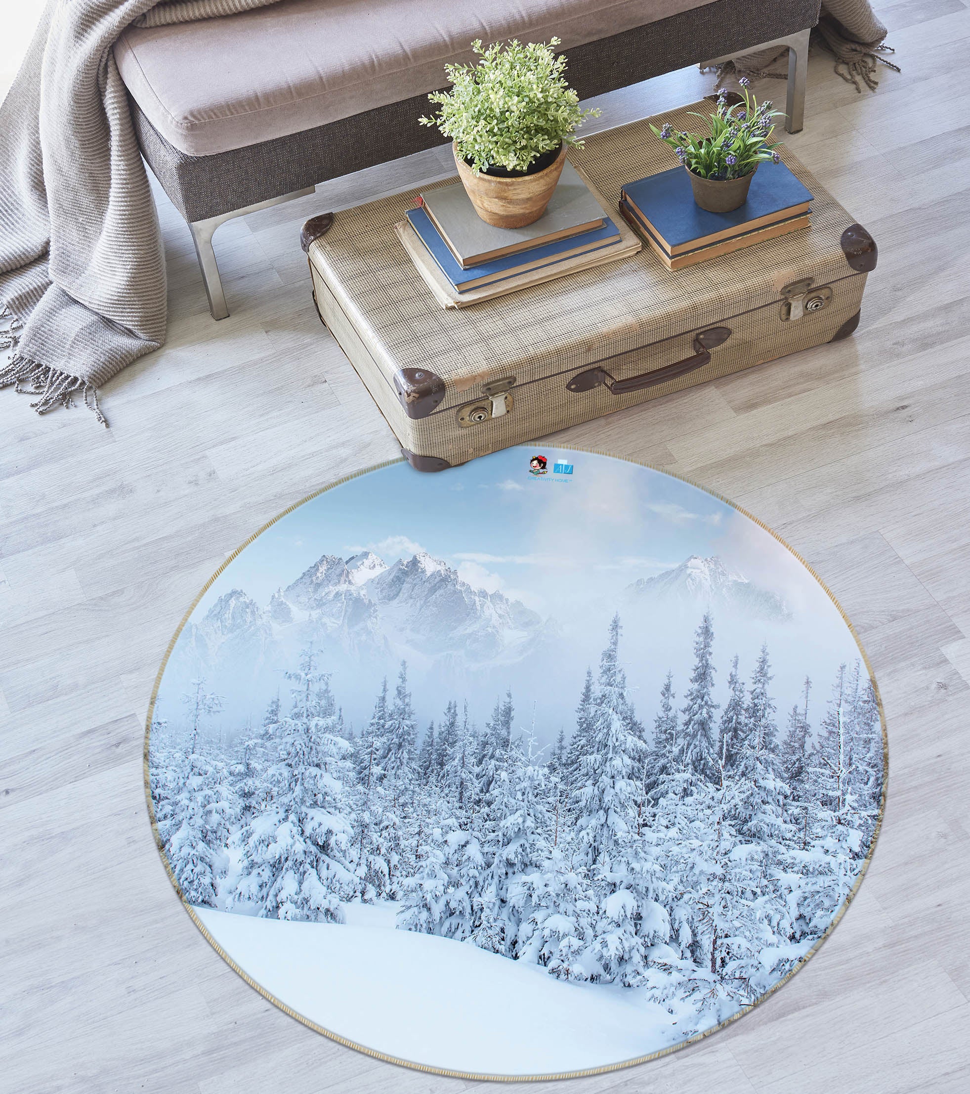 3D Snow Forest 75120 Round Non Slip Rug Mat
