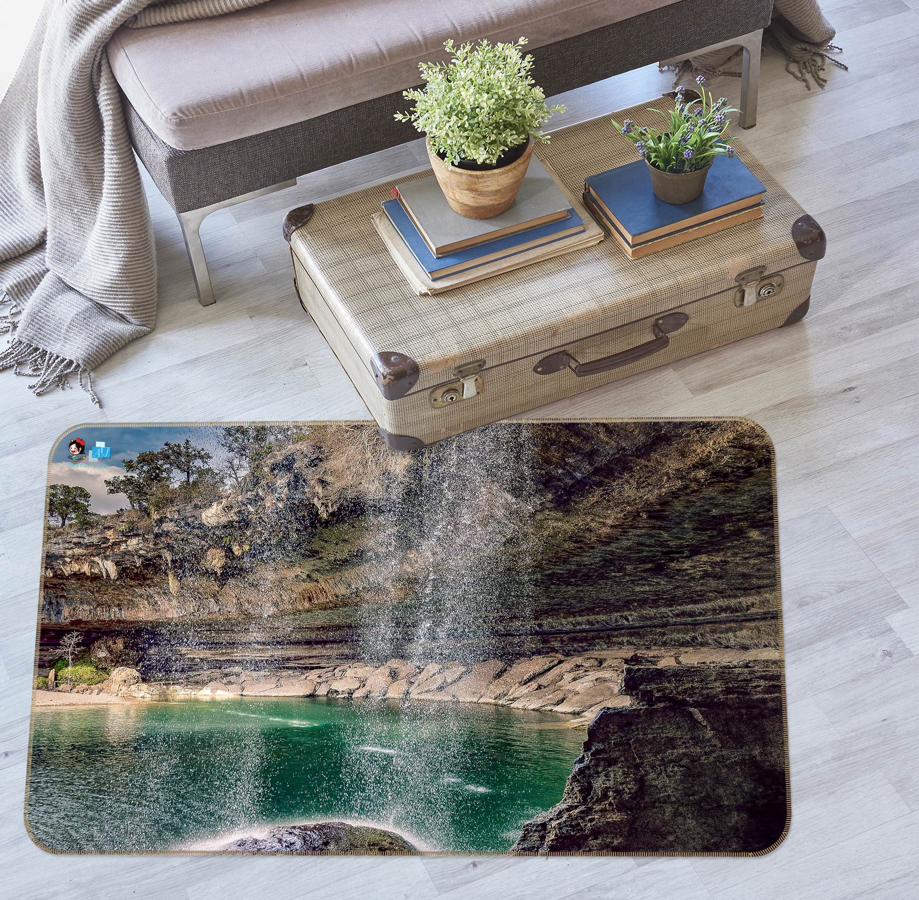 3D Waterfall Lake 5118 Beth Sheridan Rug Non Slip Rug Mat
