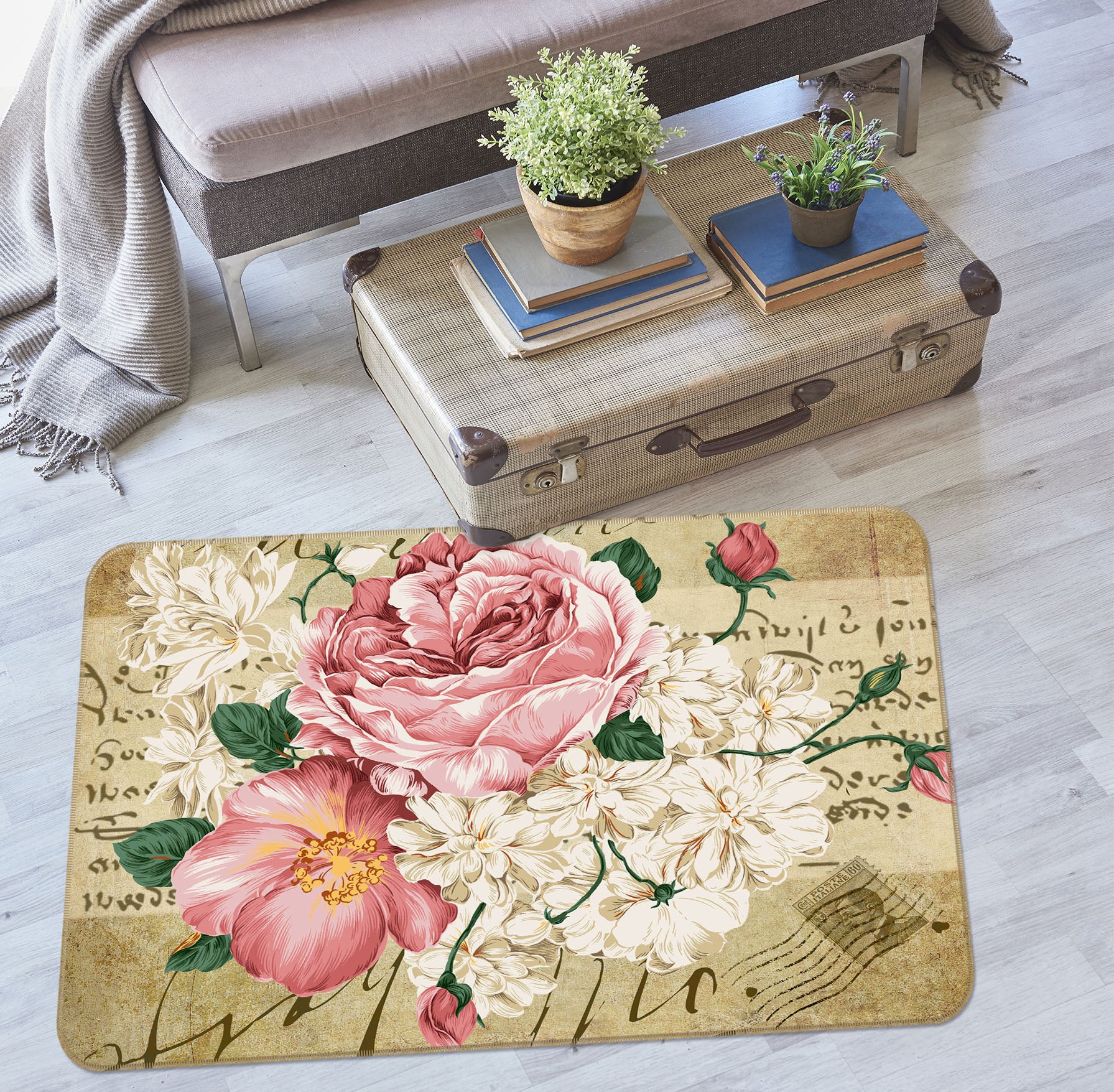 3D Pink Flower 33109 Non Slip Rug Mat