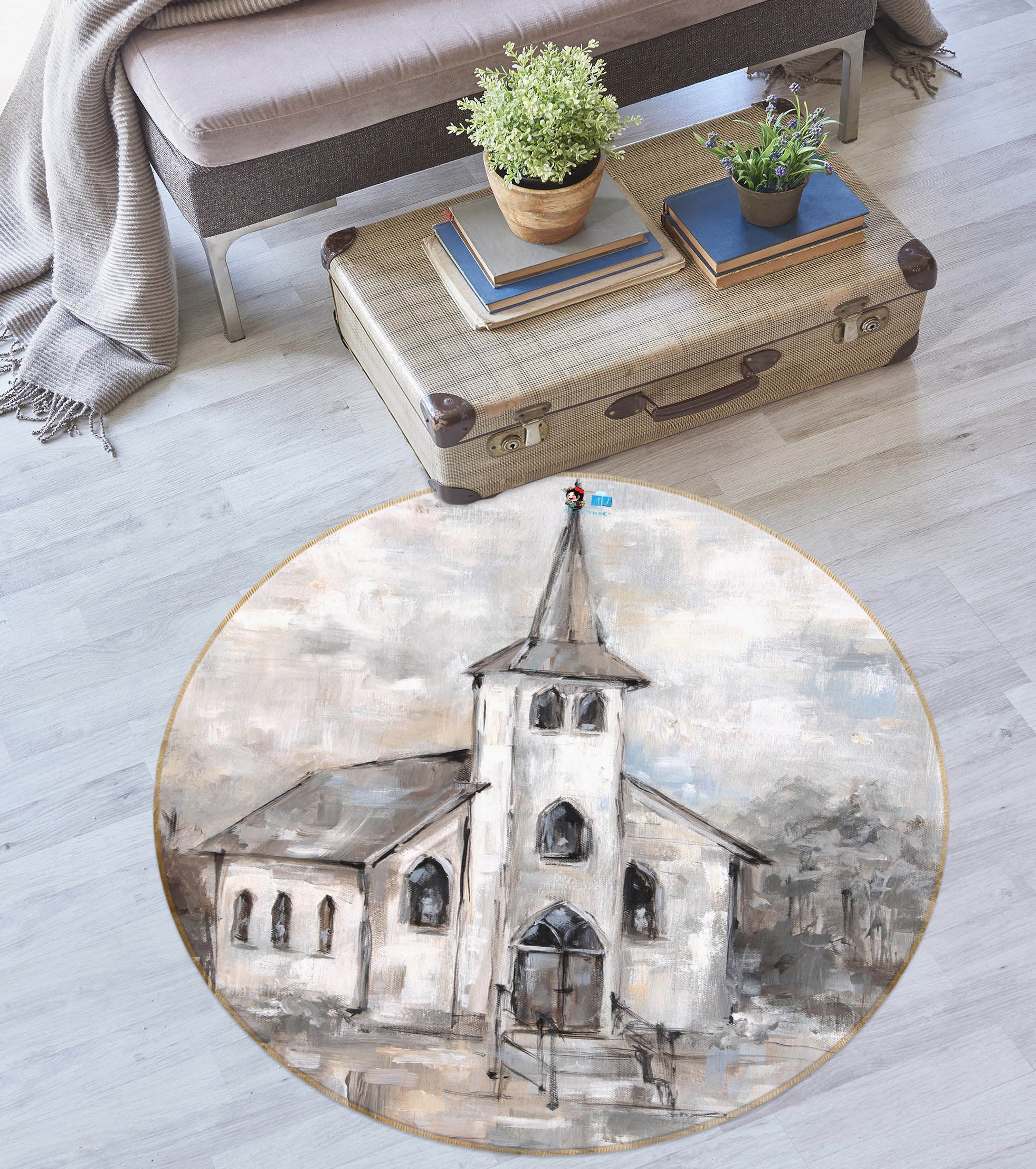 3D Building Houses 1120 Debi Coules Rug Round Non Slip Rug Mat