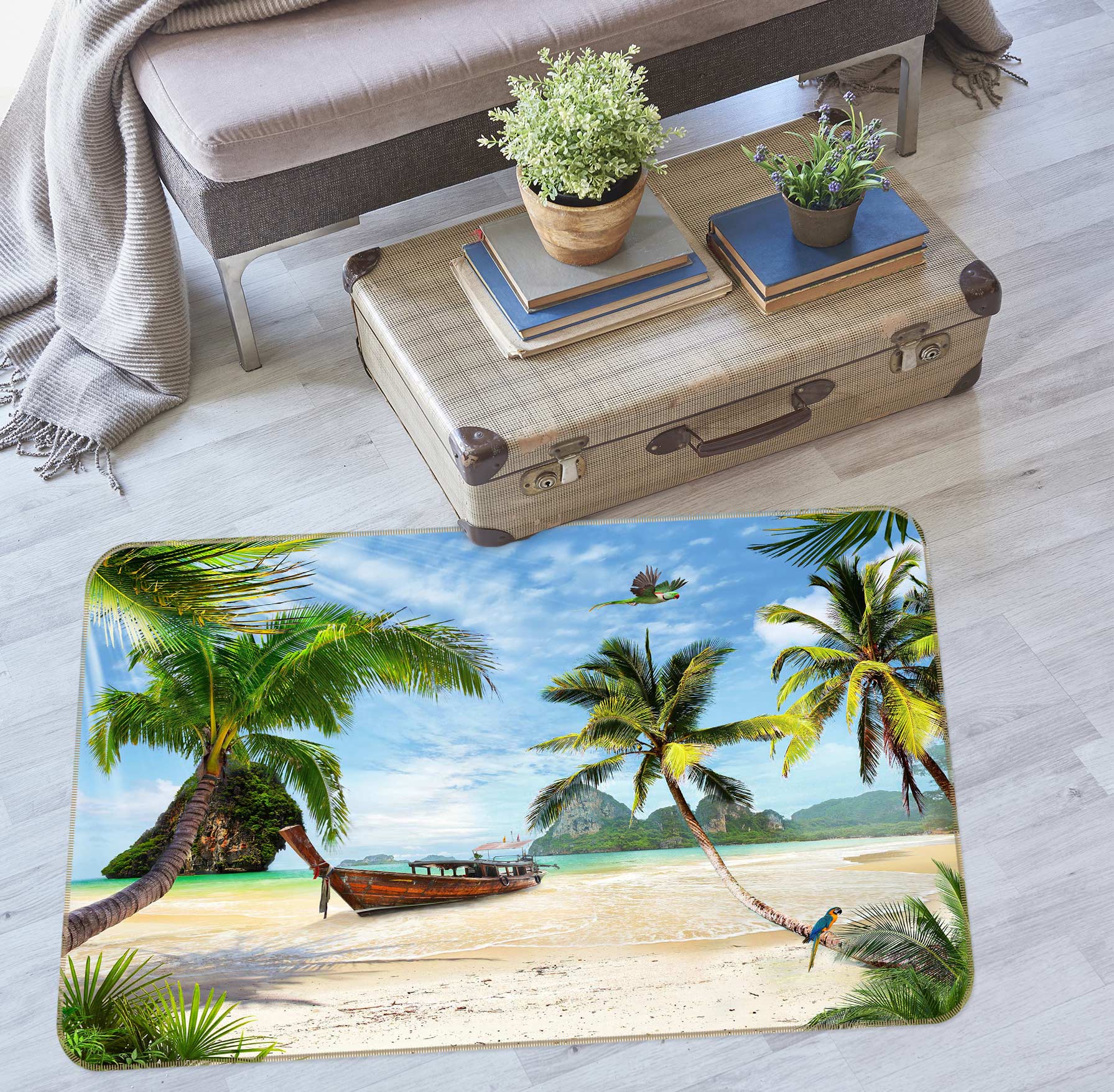 3D Beach Coconut Tree 76234 Non Slip Rug Mat